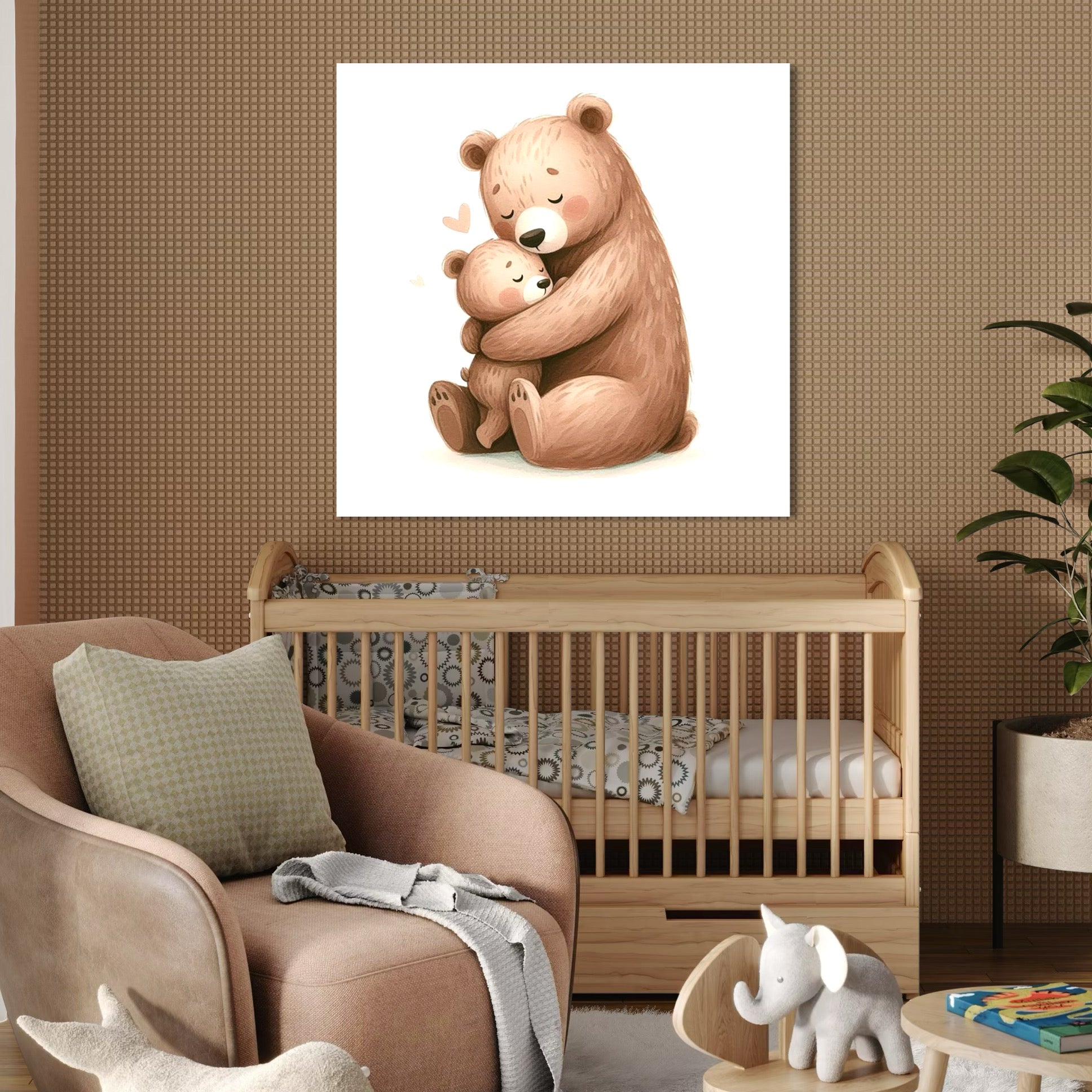 Tablou Canvas Premium, LuxCanva® K1041, Imbratisarea Care Vindeca, Mama, Urs, Pui, Dragoste, Caldura, Neinlocuit, Brate, Siguranta, Acasa, Familie, Blanita, Moment, Camera Copil, Dormitor