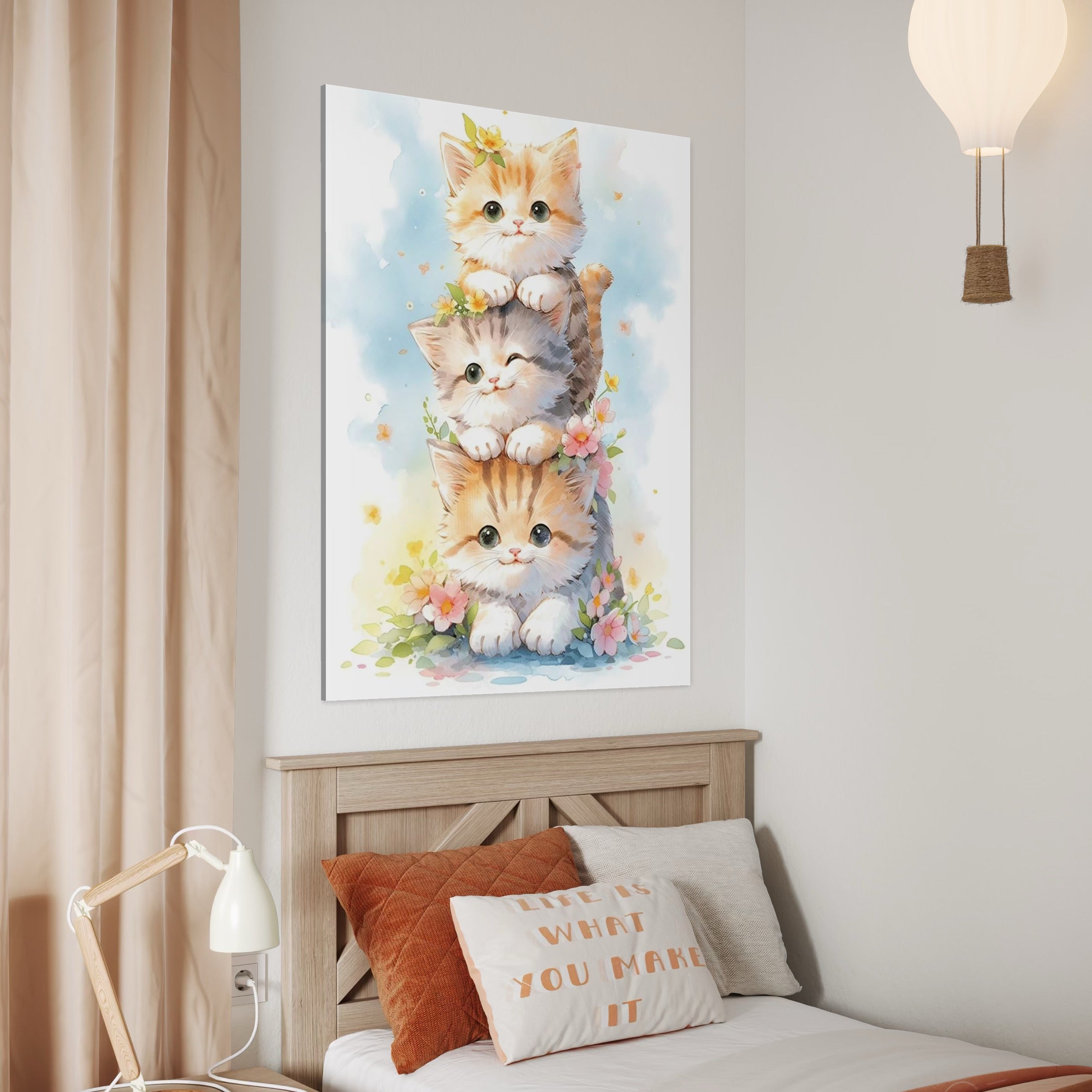 Tablou Canvas Premium, LuxCanva® K1045, Turnuletul Fratiorilor Pufosi, Pisicute, Felina, Pui, Pastel, Flori, Prietenie, Jucaus, Inocenta, Natura, Joaca, Veselie, Distractie, Camera Copil, Dormitor