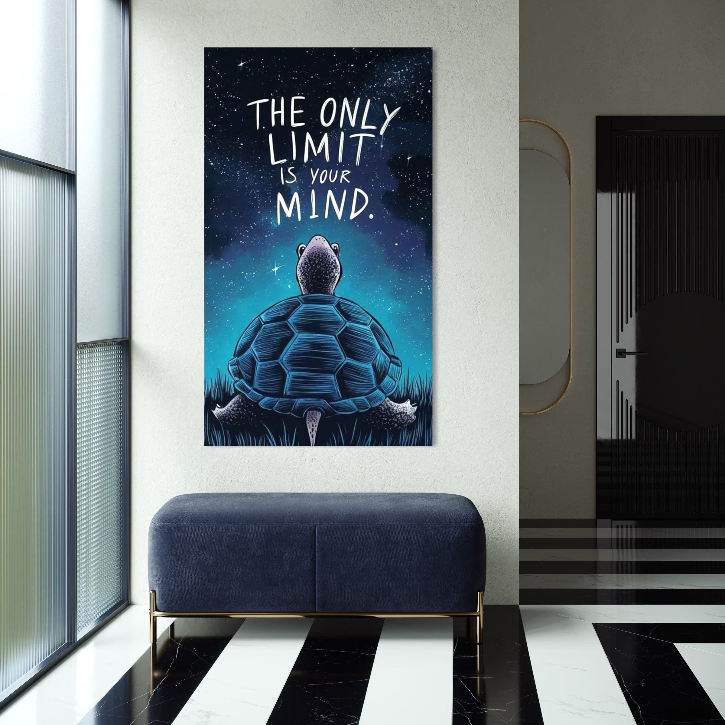 Tablou Canvas Premium, LuxCanva® Q1001, Curajul De a Crede, Limita, Testoasa, Cer, Instelat, Gandire, Motivatie, Curaj, Cosmos, Rabdare, Potential, Minte, Pozitiv, Credinta, Birou, Dormitor