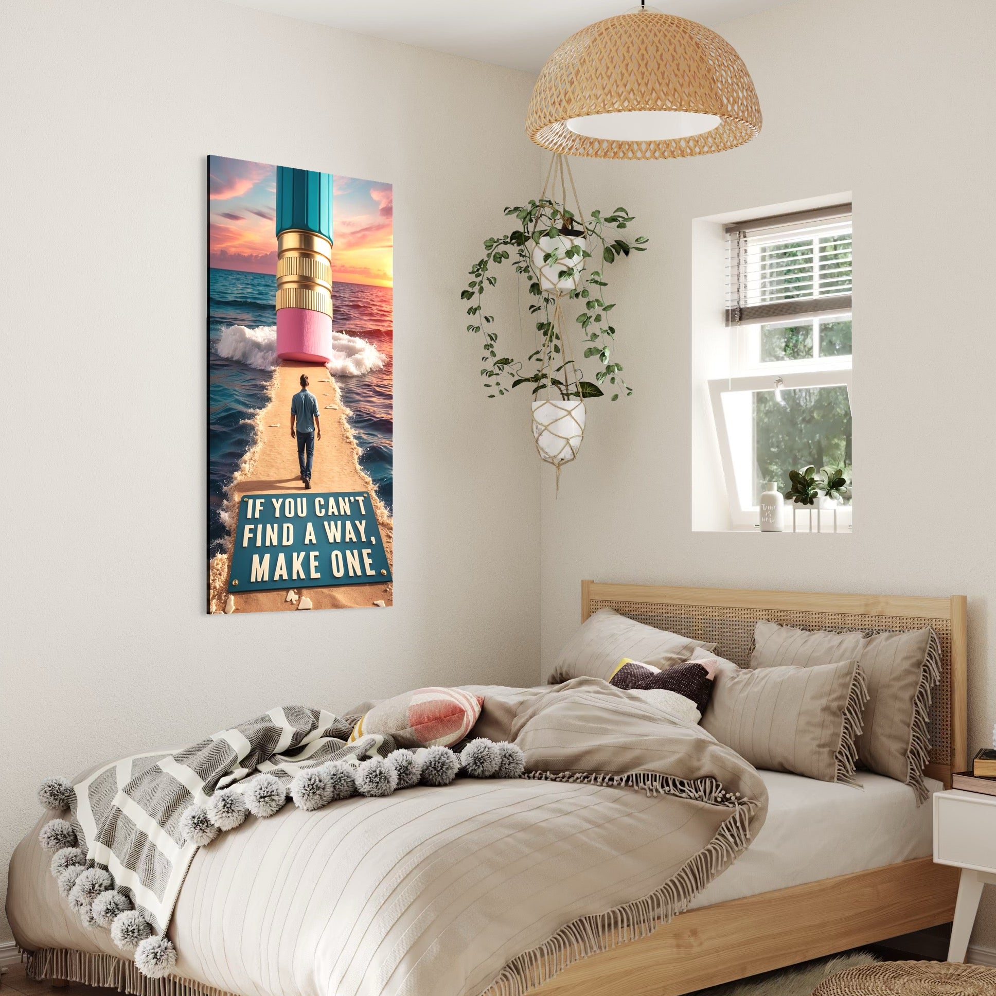 Tablou Canvas Premium, LuxCanva® Q1002, Omul Care Face Drumul, Barbat, Ambitie, Solutii, Succes, Valuri, Apus, Radiera, Creatie, Libertate, Orizont, Pasi, Cale, Creion, Destin, Birou, Dormitor