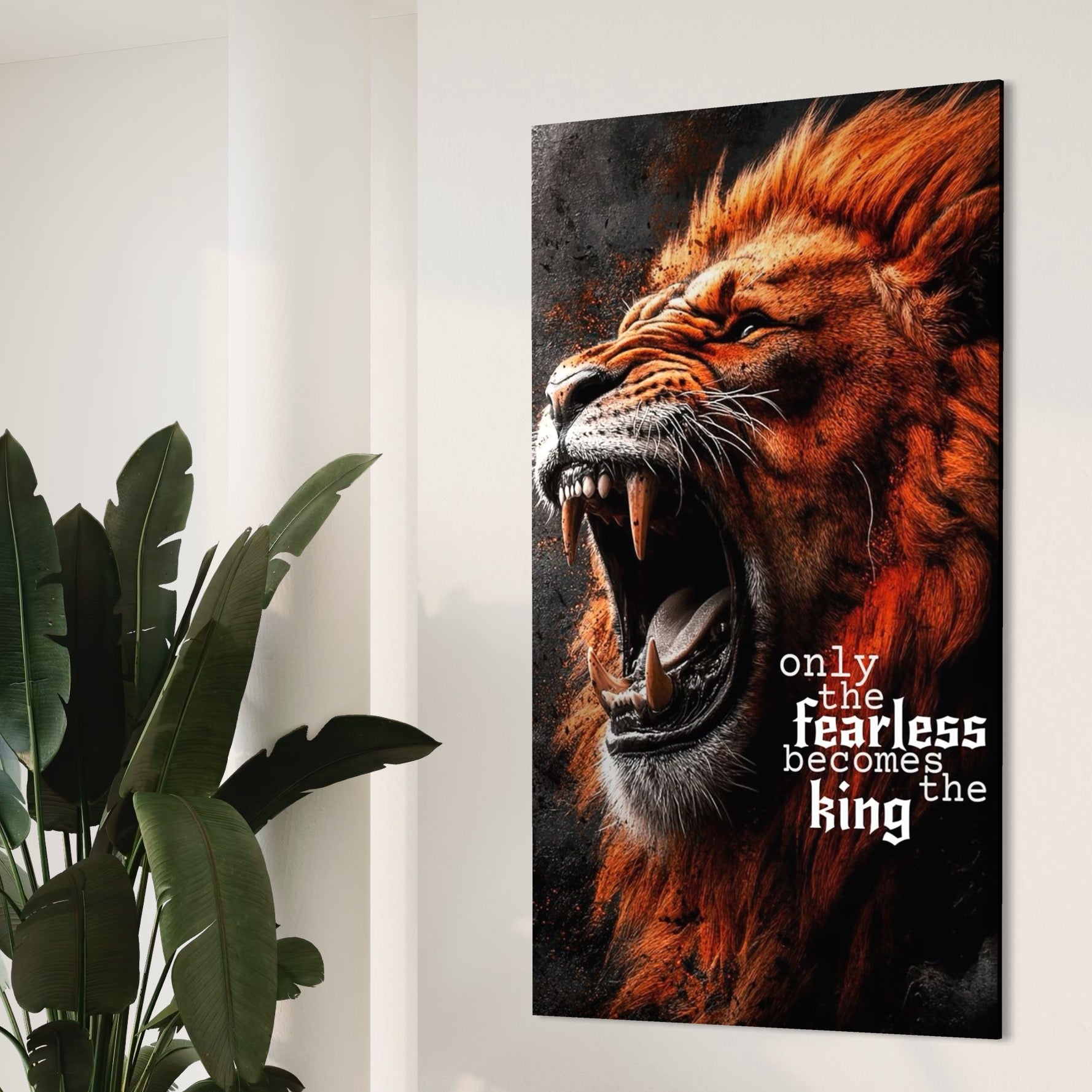 Tablou Canvas Premium, LuxCanva® Q1004, Regele Fara Frica, Putere, Dominant, Suprematie, Autoritate, Leu, Rege, Coroana, Coama, Feroce, Stapan, Voce, Raget, Conducator, Birou, Dormitor