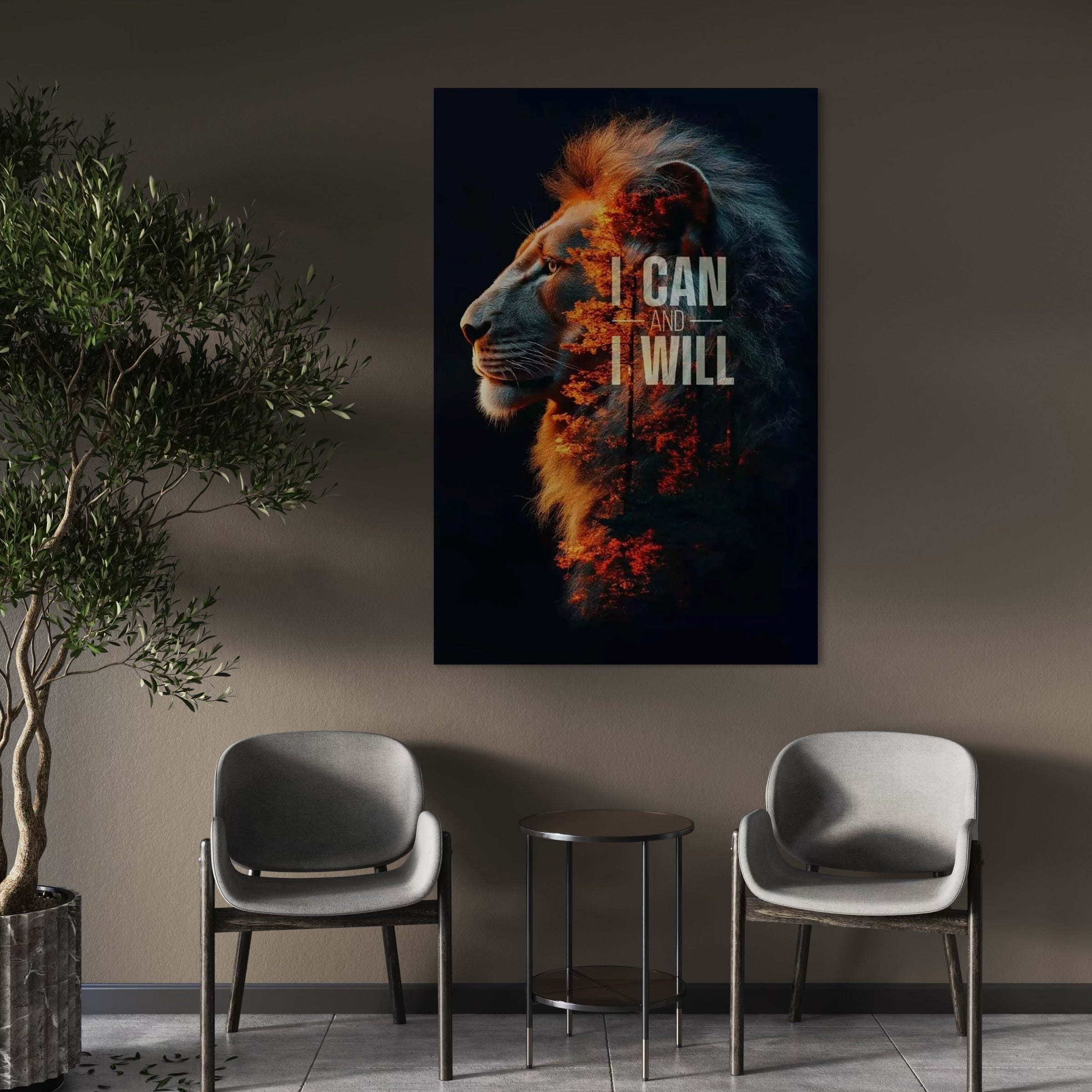 Tablou Canvas Premium, LuxCanva® Q1006, Nascut Sa Reuseasca, Vointa, Perseverenta, Ambitie, Leu, Rege, Foc, Curaj, Dominatie, Portret, Inspirational, Reusita, Forta, Birou, Dormitor