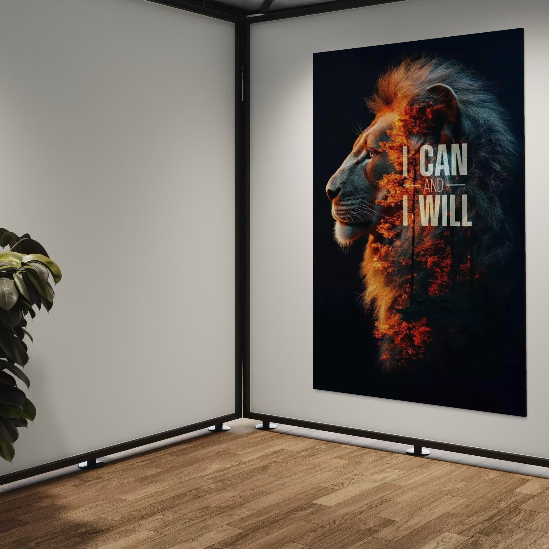 Tablou Canvas Premium, LuxCanva® Q1006, Nascut Sa Reuseasca, Vointa, Perseverenta, Ambitie, Leu, Rege, Foc, Curaj, Dominatie, Portret, Inspirational, Reusita, Forta, Birou, Dormitor