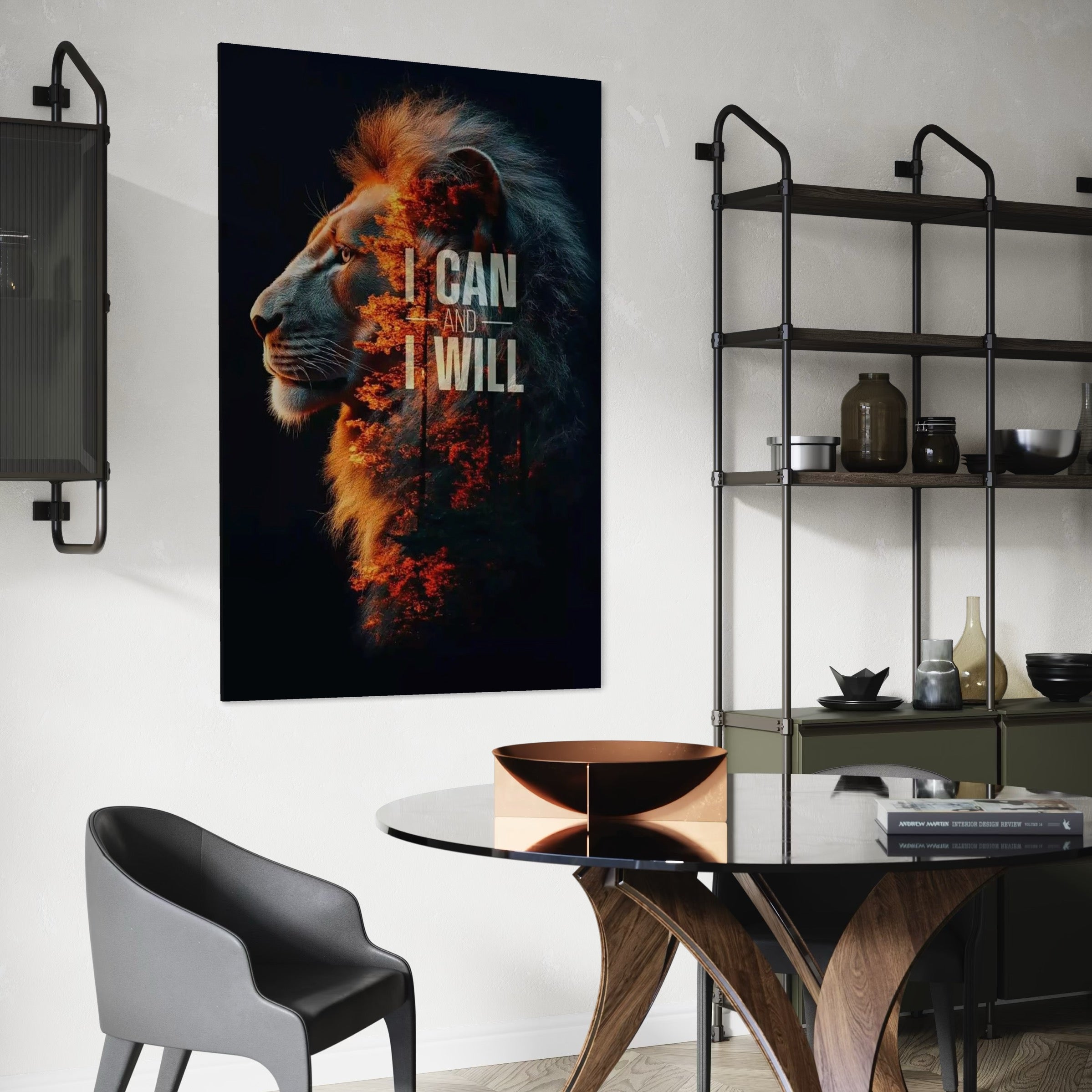 Tablou Canvas Premium, LuxCanva® Q1006, Nascut Sa Reuseasca, Vointa, Perseverenta, Ambitie, Leu, Rege, Foc, Curaj, Dominatie, Portret, Inspirational, Reusita, Forta, Birou, Dormitor