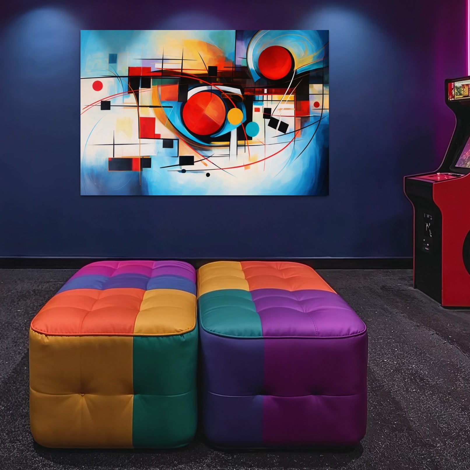 Tablou Canvas Premium, LuxCanva® C1268, Orbita gandurilor, Geometrie, Culori, Miscare, Ritm, Urban, Axa, Energie, Spatiu, Univers, Ordine, Haos, Cromatica, Abstarct