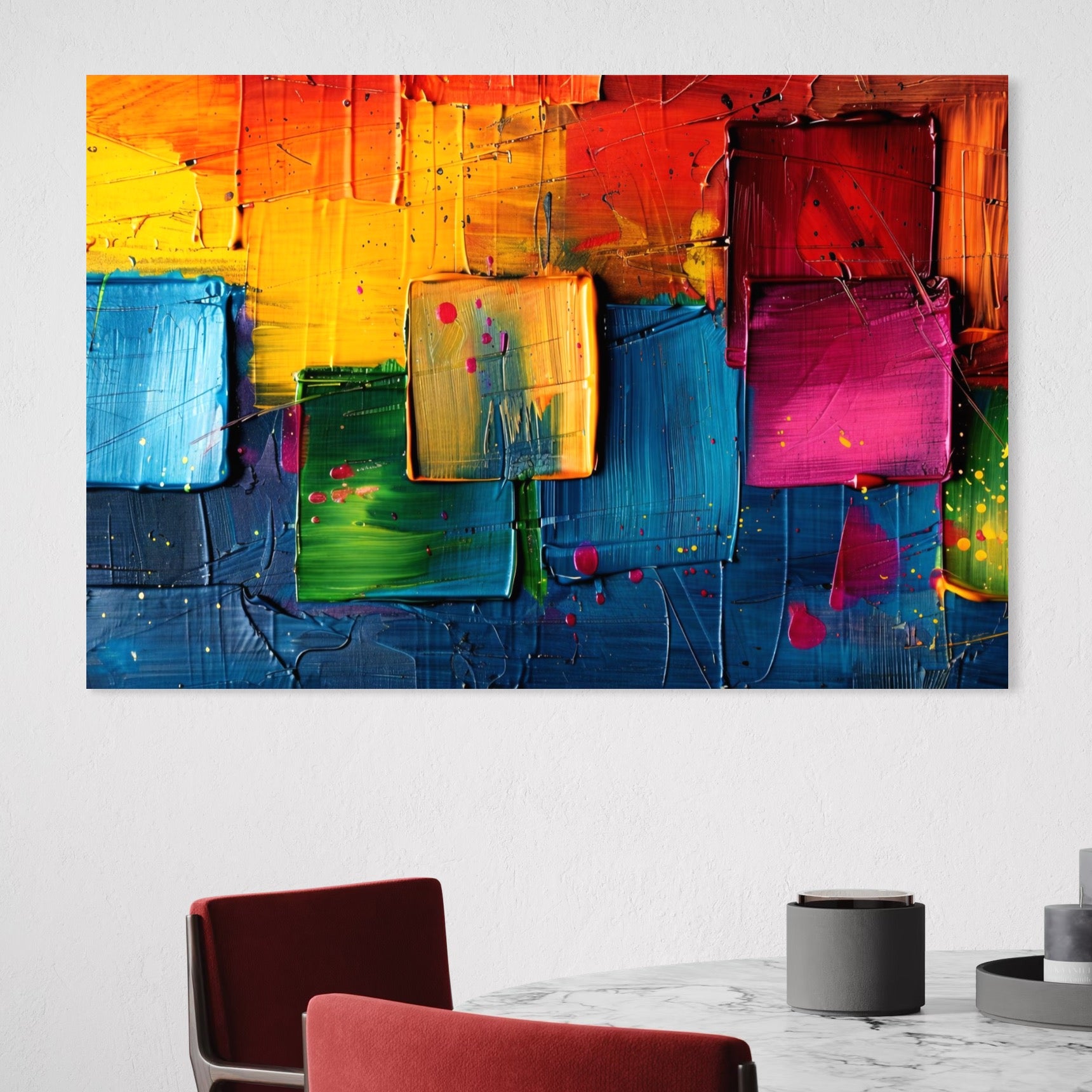 Tablou Canvas Premium, LuxCanva® C1269, Blocuri de lumina, Geometrie, Culori, Fragmente, Compozitie, Urban, Impuls, Creativitate, Expresivitate, Expozitie, Iubire, Birou, Living, Dormitor