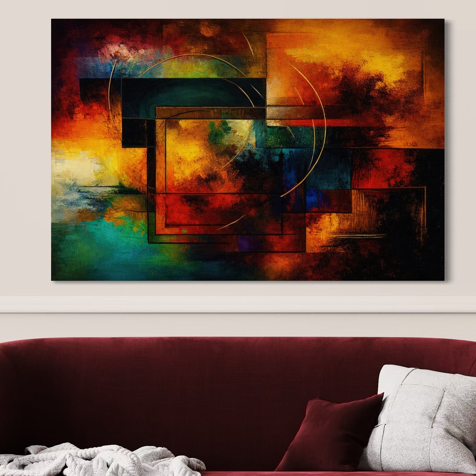 Tablou Canvas Premium, LuxCanva® C1271, Cercul focului, Geometrie, Culori, Cromatic, Joc, Univers, Emotie, Tensiune, Caldura, Flux, Transformare, Metamorfoza, Dorinta, Birou, Living, Dormitor