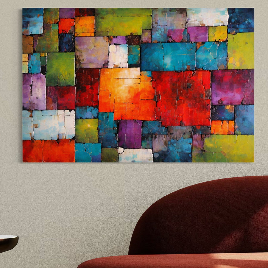 Tablou Canvas Premium, LuxCanva® C1272 - Arhitectura sentimentelor" de la LuxCanva® aduce geometrie modernă, culori vibrante și textură stratificată, perfect pentru birou, living sau dormitor.