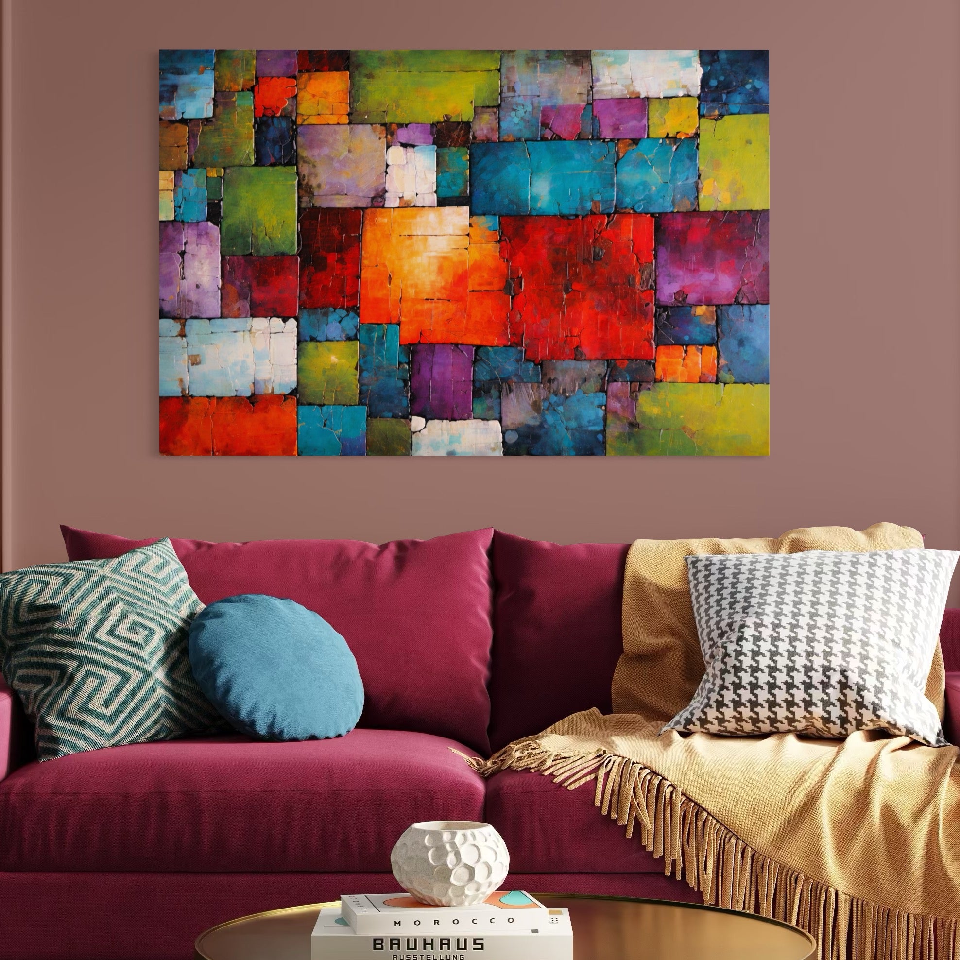 Tablou Canvas Premium, LuxCanva® C1272, Arhitectura sentimentelor, Geometrie, Culori, Mozaic, Emotii, Textura, Stratificat, Modern, Echilibru, Impact, Vizual, Dreptunghi, Birou, Living, Dormitor