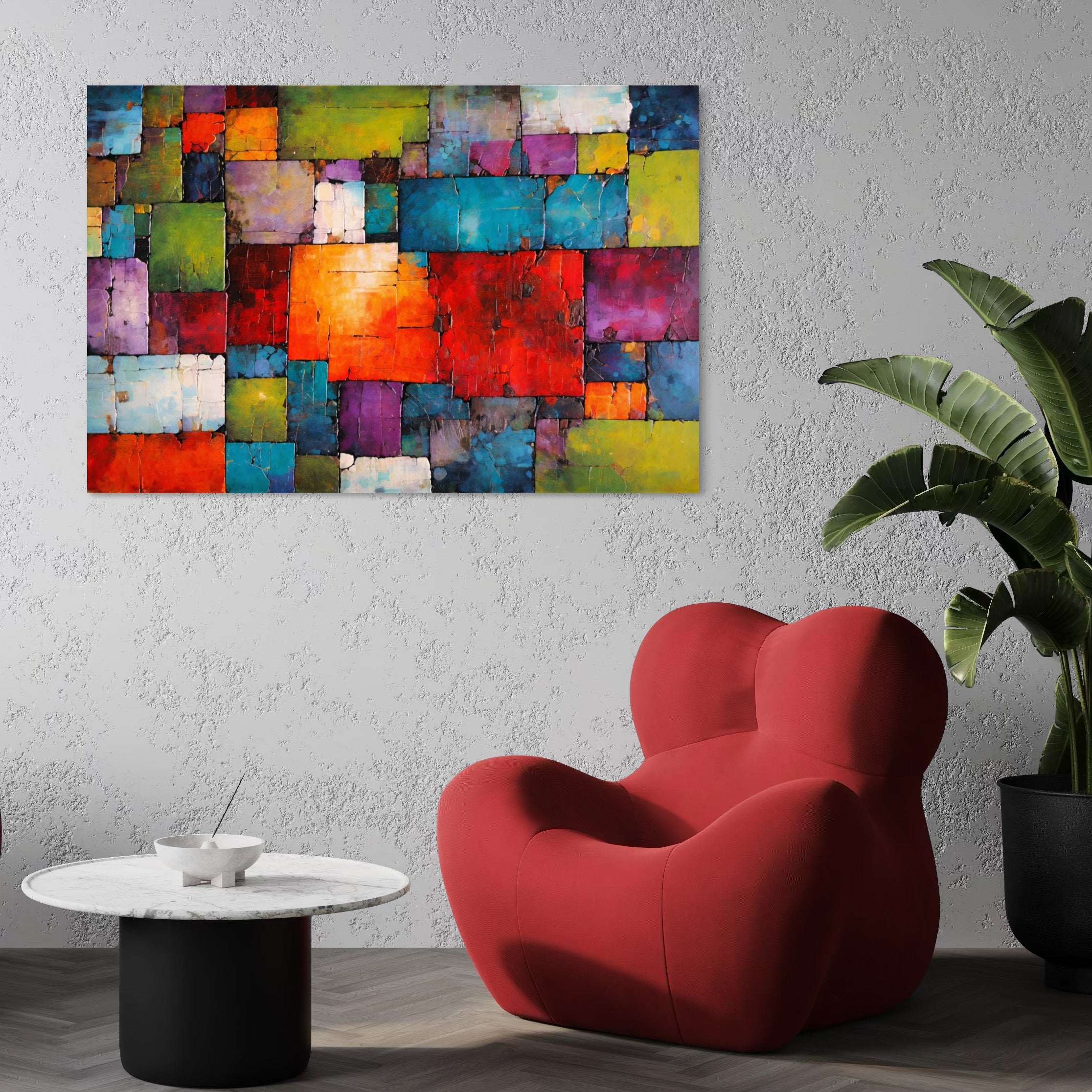 Tablou Canvas Premium, LuxCanva® C1272, Arhitectura sentimentelor, Geometrie, Culori, Mozaic, Emotii, Textura, Stratificat, Modern, Echilibru, Impact, Vizual, Dreptunghi, Birou, Living, Dormitor