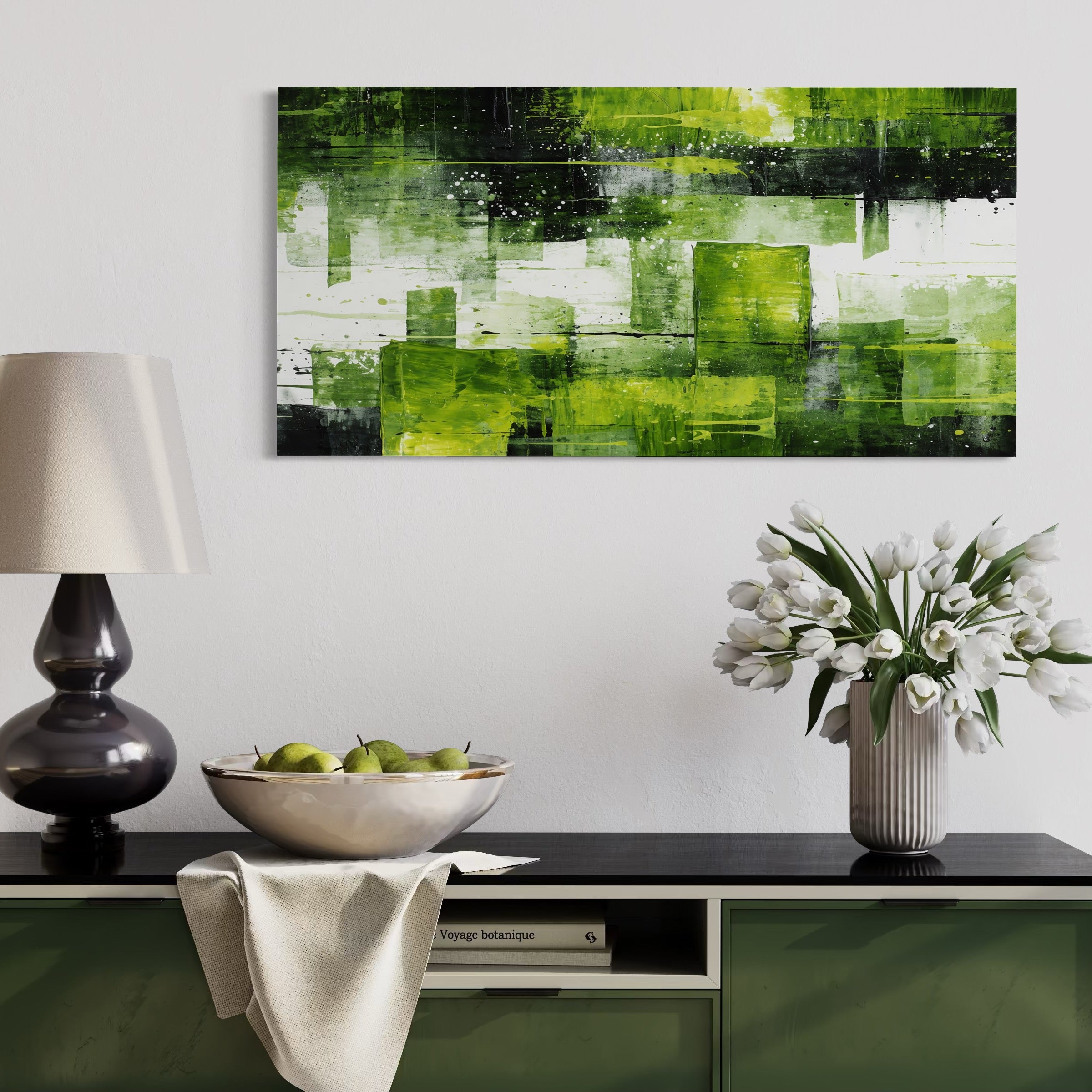 Tablou Canvas Premium, LuxCanva® C1273, Puls vegetal, Geometrie, Verde, Organic, Armonie, Peisaj, Straturi, Prospetime, Abstract, Textura, Minimalism, Liniste, Spa, Birou, Living, Dormitor