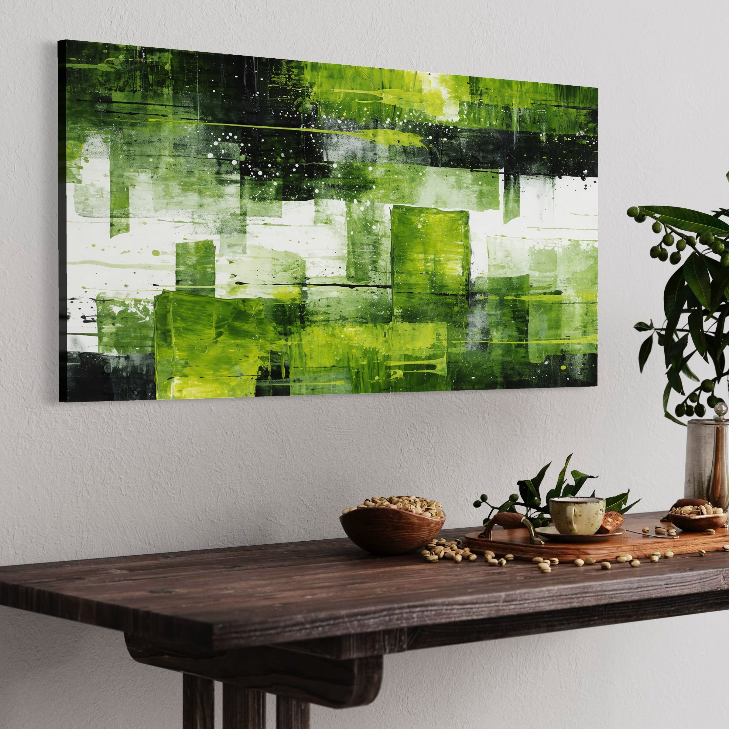 Tablou Canvas Premium, LuxCanva® C1273, Puls vegetal, Geometrie, Verde, Organic, Armonie, Peisaj, Straturi, Prospetime, Abstract, Textura, Minimalism, Liniste, Spa, Birou, Living, Dormitor