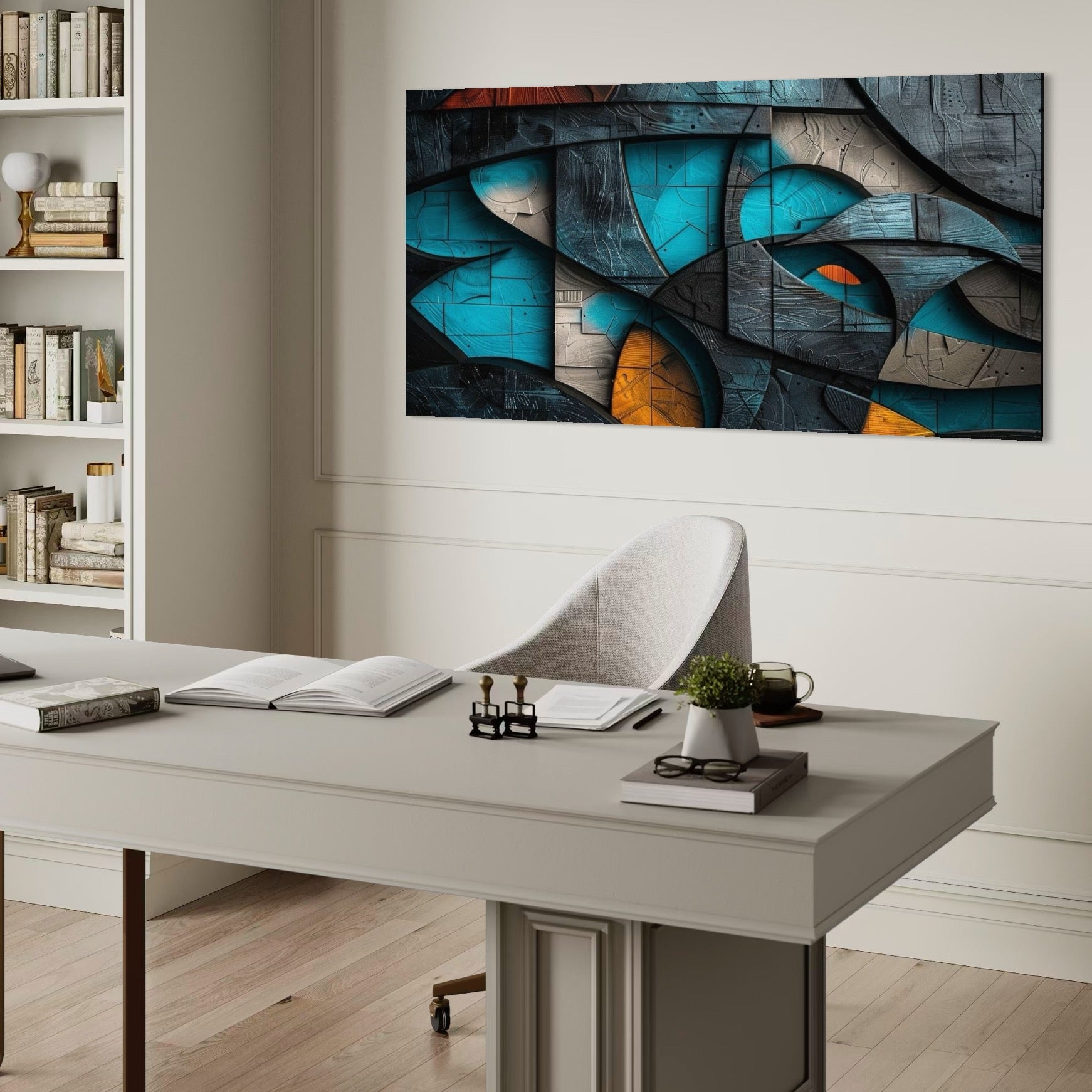 Tablou Canvas Premium, LuxCanva® C1274, Spatiul dintre ganduri, Geometrie, Albastru, Turcoaz, Abstract, Profunzime, Curbe, Industrial, Arhitectural, Umbre, Materie, Birou, Living, Dormitor