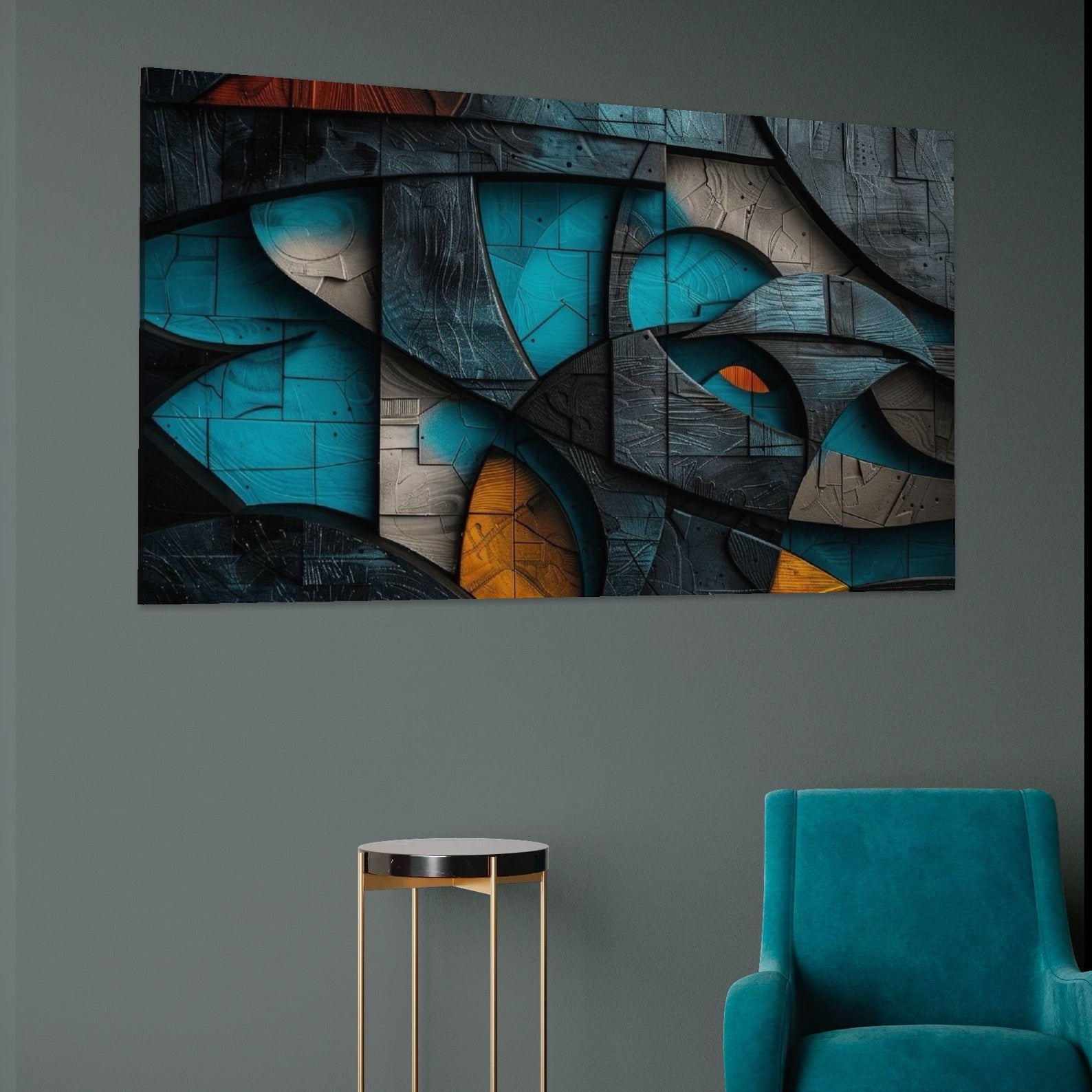 Tablou Canvas Premium, LuxCanva® C1274, Spatiul dintre ganduri, Geometrie, Albastru, Turcoaz, Abstract, Profunzime, Curbe, Industrial, Arhitectural, Umbre, Materie, Birou, Living, Dormitor