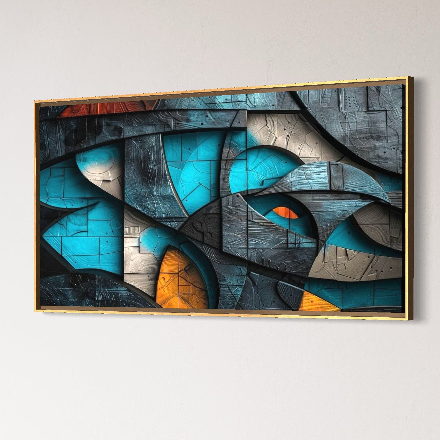 Tablou Canvas Premium, LuxCanva® C1274, Spatiul dintre ganduri, Geometrie, Albastru, Turcoaz, Abstract, Profunzime, Curbe, Industrial, Arhitectural, Umbre, Materie, Birou, Living, Dormitor