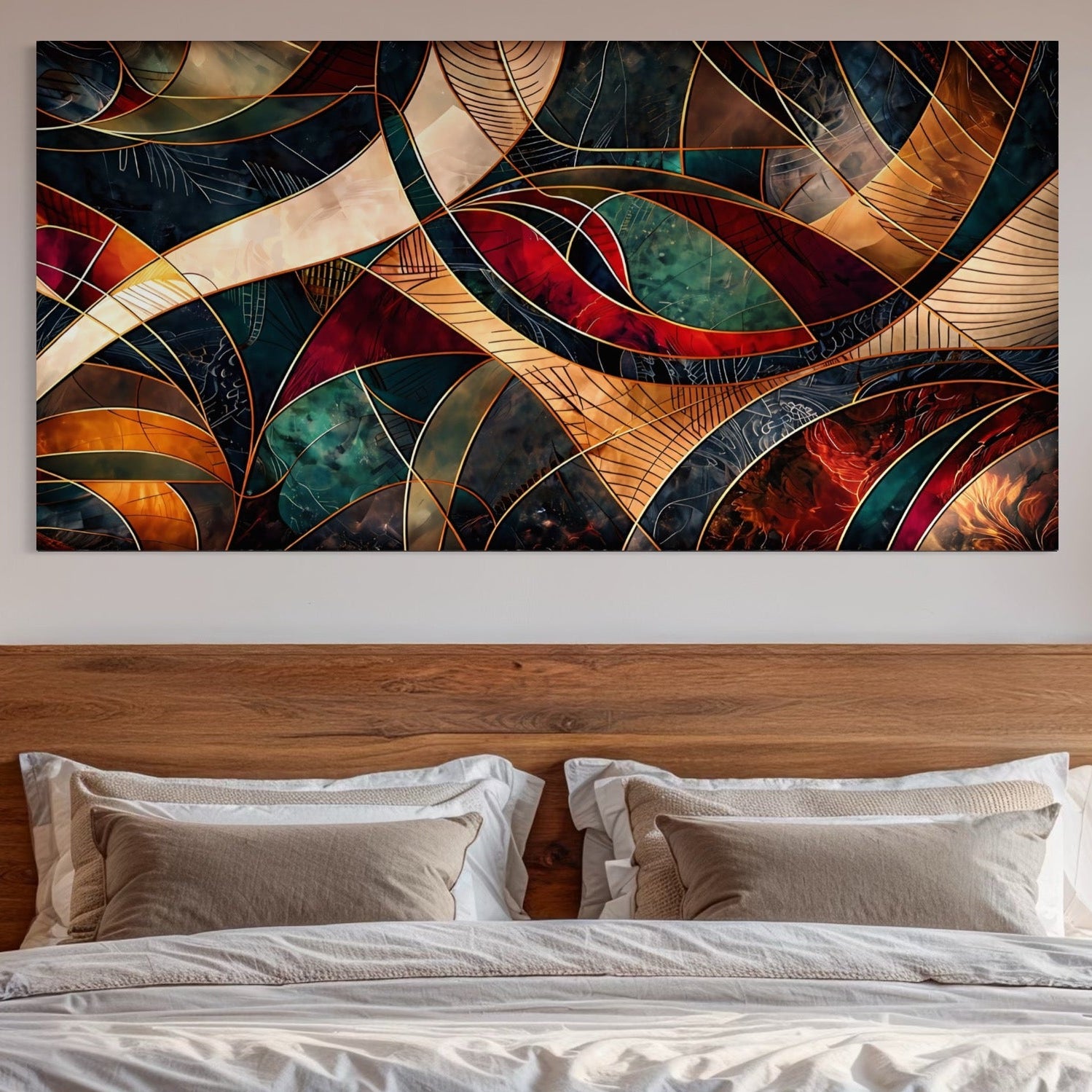 Leinwand Premium Canvas Wall Art, LuxCanva® C1277, Zwischen den Rippen des Feuers, Geometrie, Gold, Rot, Abstrakt, Abstrakt, Linien, Tiefe, Symmetrie, Kreisförmig, Raum, Form, Tempel, Ausstellung, Büro, Wohnzimmer, Schlafzimmer