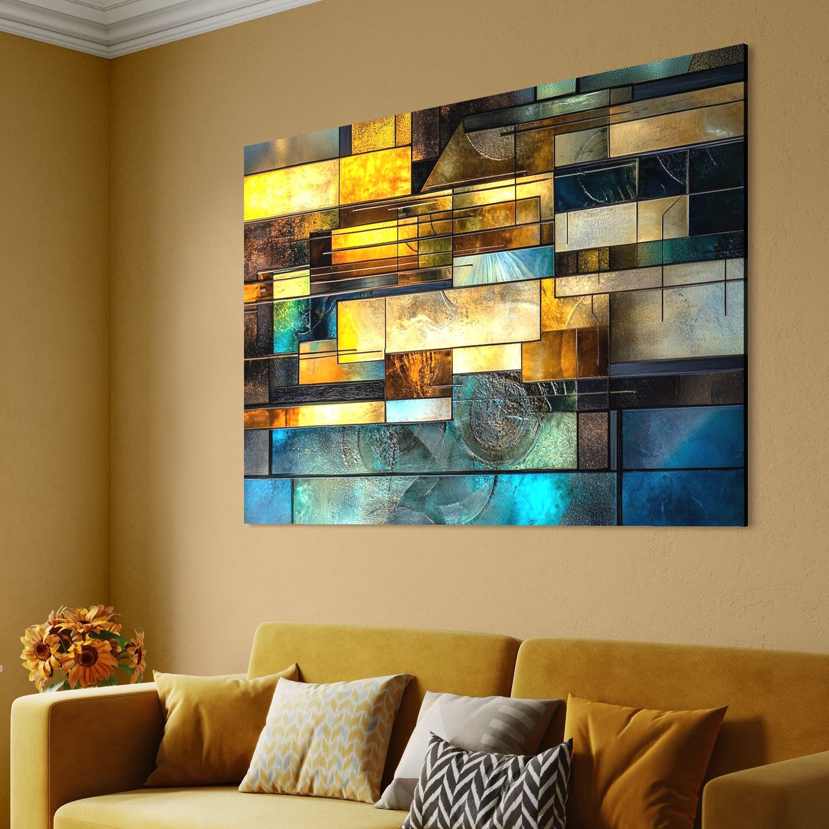 Tablou Canvas Premium, LuxCanva® C1288, Orase Nevazute, Geometrie, Culori, Abstract, Aur, Turcoaz, Metal, Apa, Memorii, Liniste, Planuri, Timp, Harti, Fragment, Orizont, Birou, Living, Dormitor