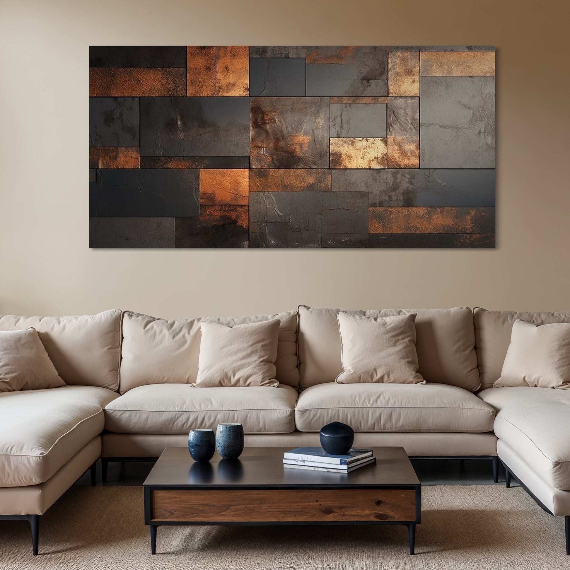 Tablou Canvas Premium, LuxCanva® C1289, Memoria ruginii, Geometrie, Culori, Abstract, Aur, Industrial, Cupru, Metal, Fier, Zid, Cladire, Ruginiu, Forta, Fortareata, Lumina, Birou, Living, Dormitor