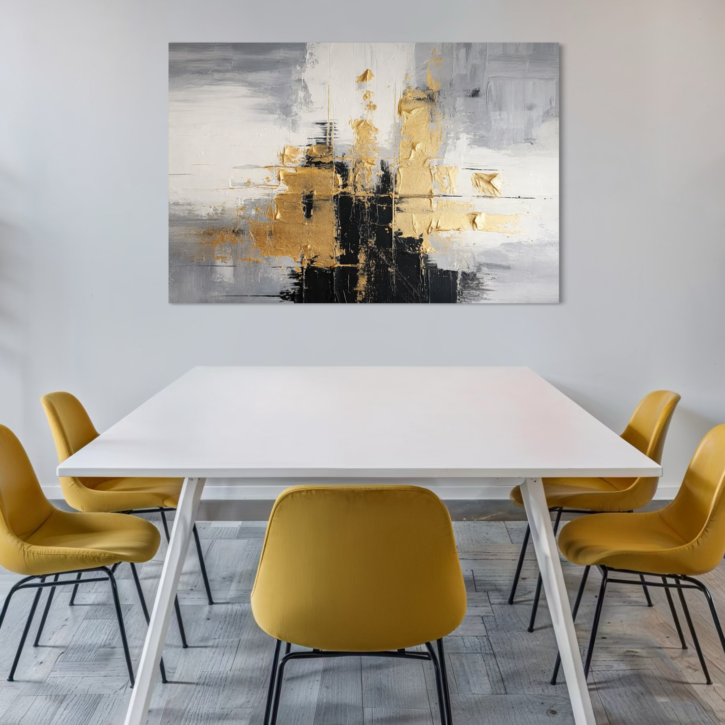 Leinwand Premium Canvas Wall Art, LuxCanva® C1292, Das Gold, das die Welt hält, Geometrie, Farben, Abstrakt, Gold, Grau, Schwarz, Linien, Schichten, Architektur, Achse, Gebet, Sakral, Dekoration, Büro, Wohnzimmer, Schlafzimmer