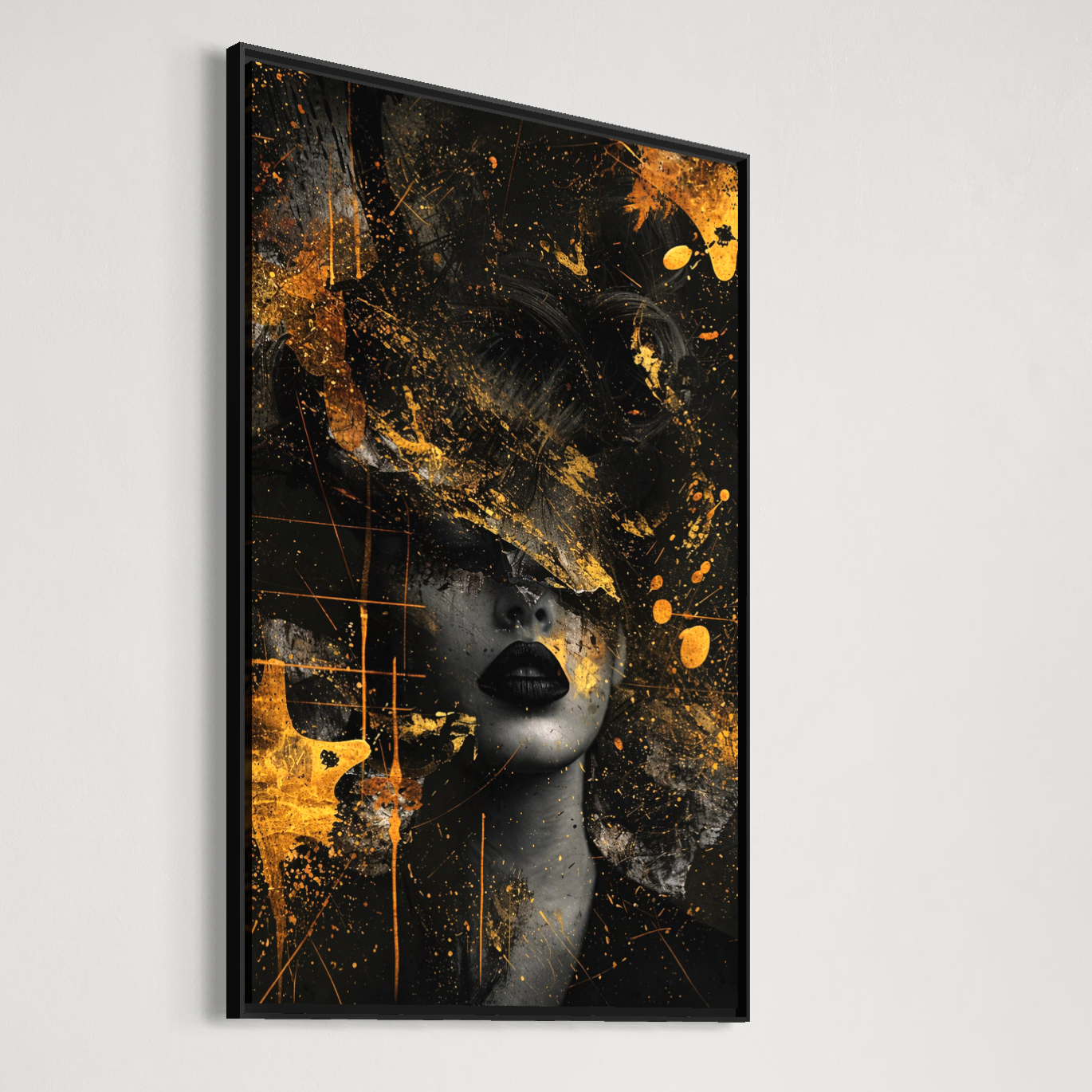 Tablou Canvas Premium, LuxCanva® C1294, Femeia ca mister, Abstract, Portret, Aur, Negru, Femeie, Dramatism, Tacere, Chip, Frumusete, Respiratie, Nocturn, Diva, Podium, Birou, Living, Dormitor