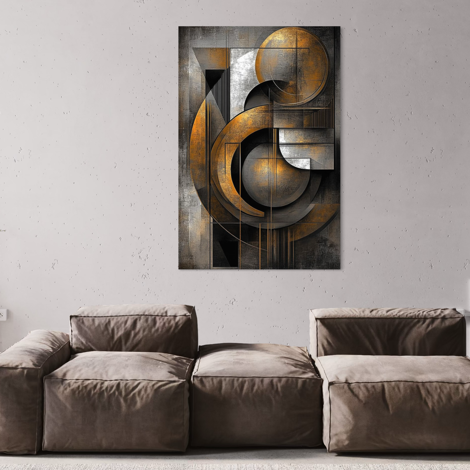 Leinwand Premium Canvas Wall Art, LuxCanva® C1298, Der Kreis, der die Welt hält, Abstrakt, Gold, Schwarz, Grau, Geometrie, Atmen, Gleichgewicht, Schwerkraft, Ritual, Ruhe, Stabilität, Materie, Büro, Wohnen, Schlafzimmer