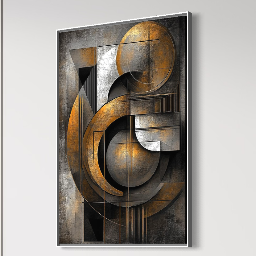 Leinwand Premium Canvas Wall Art, LuxCanva® C1298, Der Kreis, der die Welt hält, Abstrakt, Gold, Schwarz, Grau, Geometrie, Atmen, Gleichgewicht, Schwerkraft, Ritual, Ruhe, Stabilität, Materie, Büro, Wohnen, Schlafzimmer
