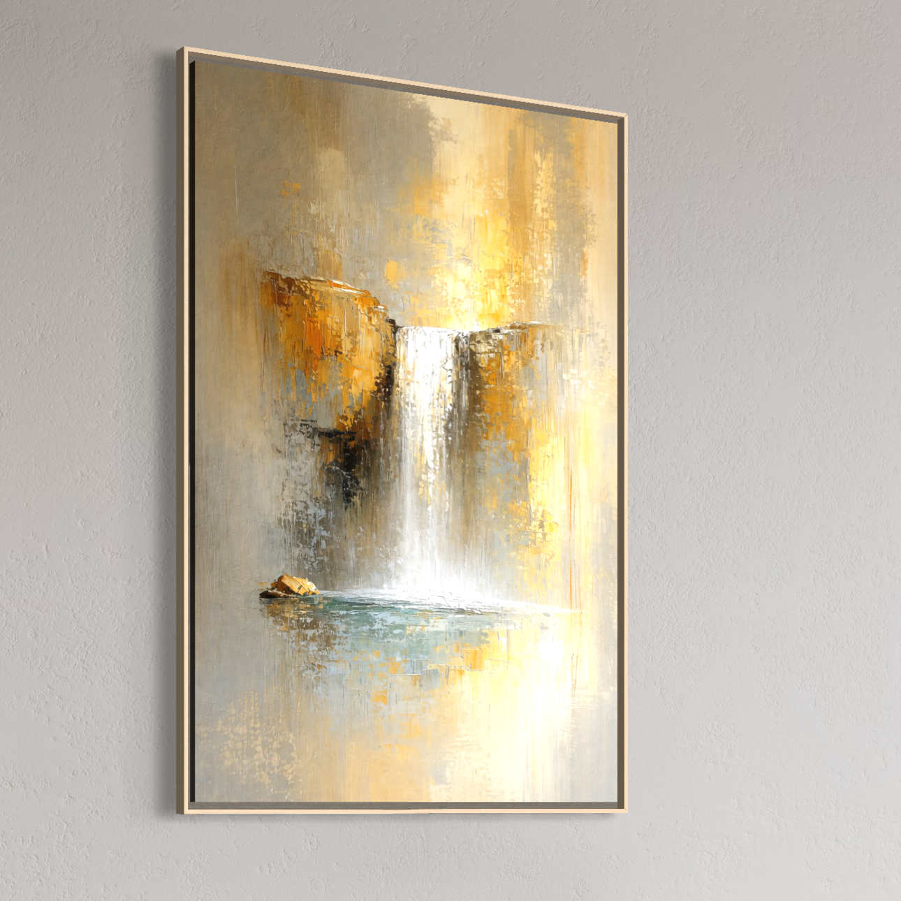 Tablou Canvas Premium, LuxCanva® C1311, Rugaciunea Apei, Culori, Abstract, Auriu, Cadere, Curgere, Cascada, Gold, Purificare, Ritual, Energie, Natura, Contemplare, Visare, Birou, Living, Dormitor