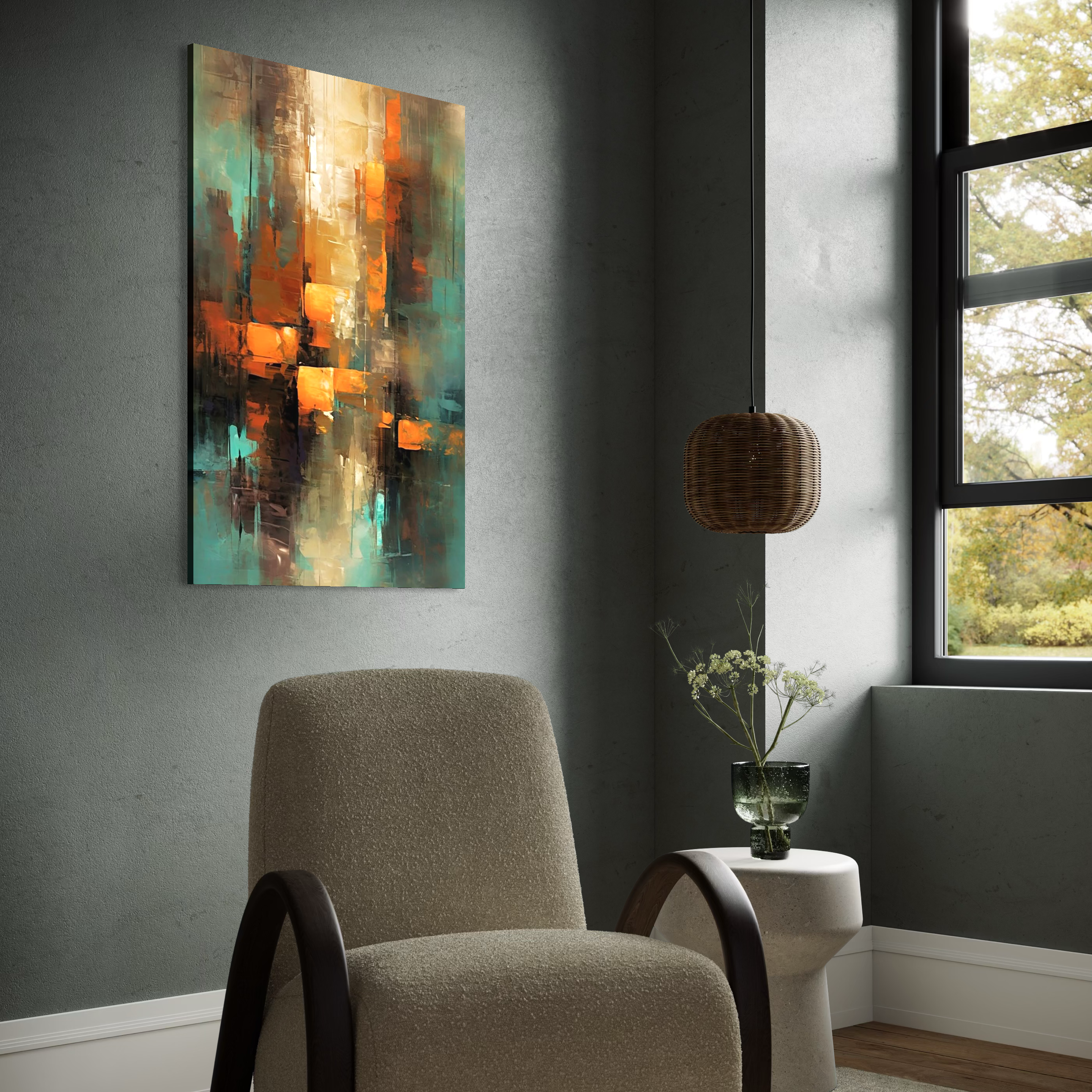 Tablou Canvas Premium, LuxCanva® C1316, Fragmente de Amurg, Culori, Abstract, Dinamism, Modern, Portocaliu, Lumina, Soare, Feerie, Poveste, Cer, Arhitectural, Ziduri, Birou, Living, Dormitor