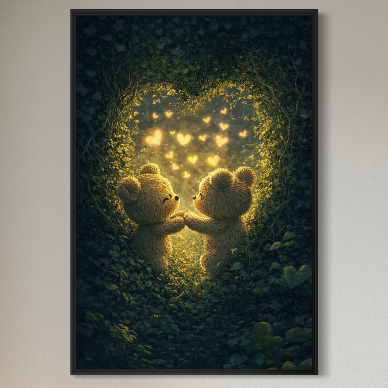 Tablou Canvas Premium, LuxCanva® E1059, Promisiunea din Padure, Dragoste, Inima, Valentine’s Day, Tandrete, Cuplu, Iubire, Ursuleti, Padure, Natura, Stralucire, Living, Dormitor