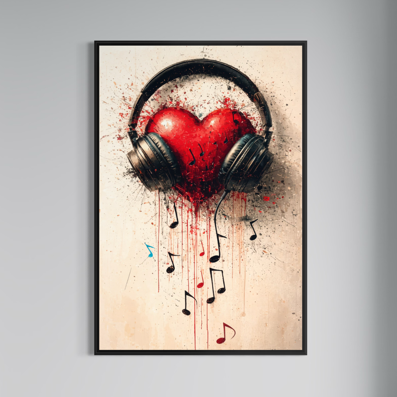 Tablou Canvas Premium, LuxCanva® E1061, Cand Muzica Devine Inima, Dragoste, Inima, Iubire, Melodie, Casti, Vibratie, Emotie, Sunet, Batai, Cantaret, Acorduri, Ritm, Living, Dormitor