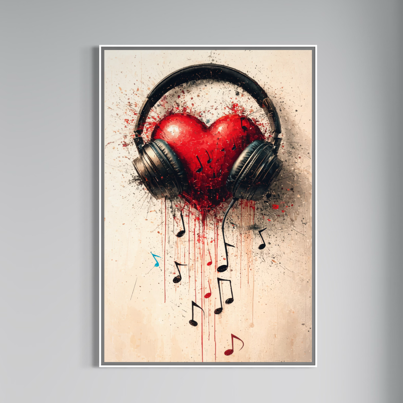 Tablou Canvas Premium, LuxCanva® E1061, Cand Muzica Devine Inima, Dragoste, Inima, Iubire, Melodie, Casti, Vibratie, Emotie, Sunet, Batai, Cantaret, Acorduri, Ritm, Living, Dormitor