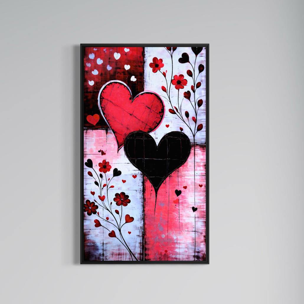 Tablou Canvas Premium, LuxCanva® E1071, Cand Inimile Vorbesc, Dragoste, Inima, Alb, Rosu, Flori, Aniversare, Cadou, Emotie, Armonie, Contraste, Impletit, Poveste, Living, Dormitor