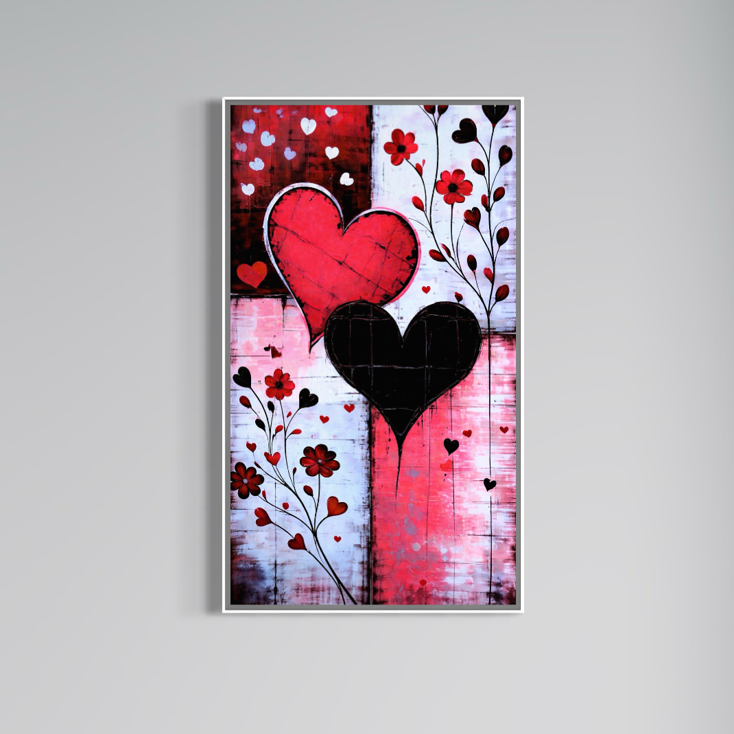 Tablou Canvas Premium, LuxCanva® E1071, Cand Inimile Vorbesc, Dragoste, Inima, Alb, Rosu, Flori, Aniversare, Cadou, Emotie, Armonie, Contraste, Impletit, Poveste, Living, Dormitor