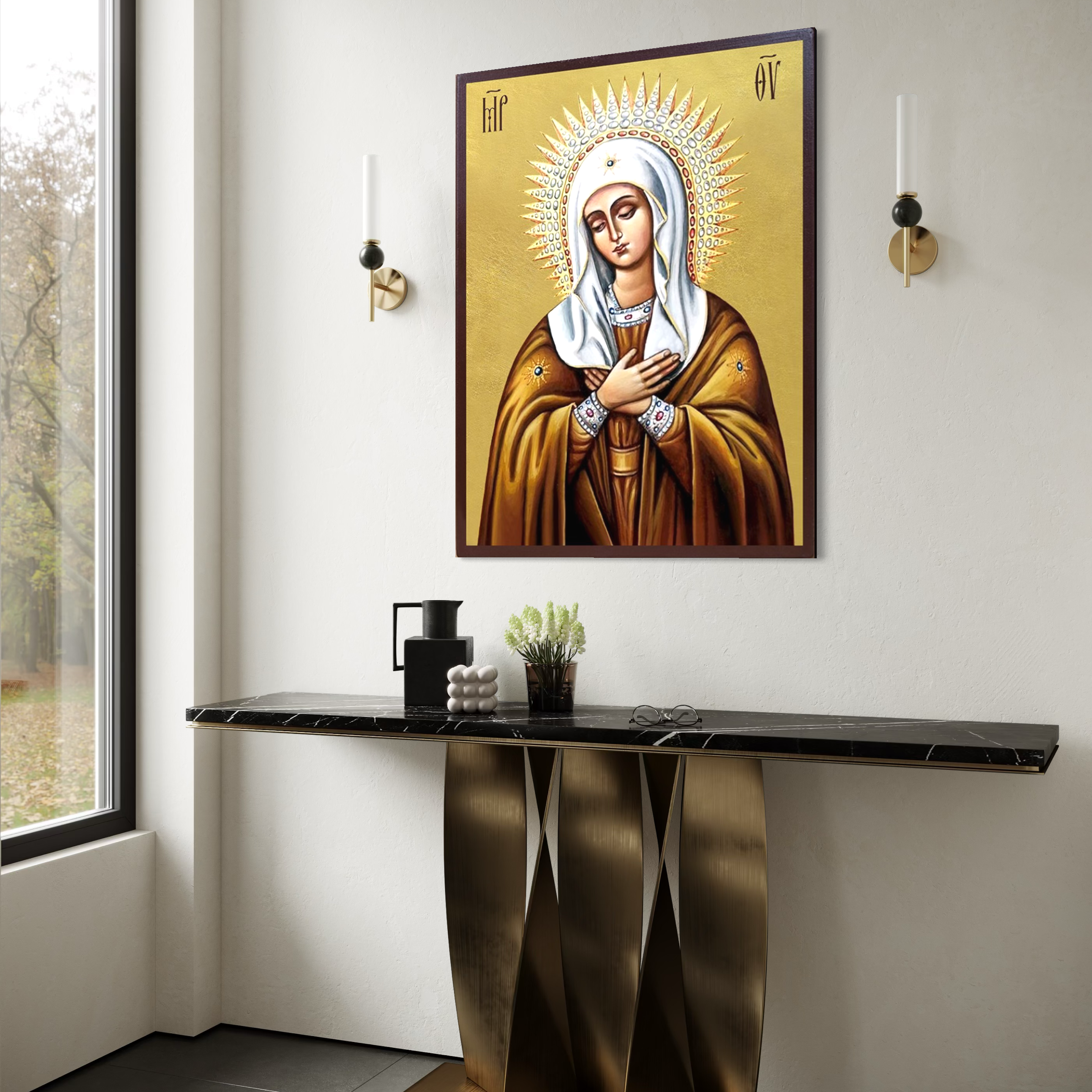 Tablou Canvas Premium, LuxCanva®H1065, Maica Domnului Protectoare, Icoana, Puritate, Har, Ajutor, Sprijin, Speranta, Mantuire, Mangaiere, Ortodoxie, Fecioara, Living, Dormitor