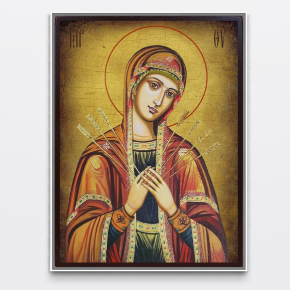 Tablou Canvas Premium, LuxCanva® H1068, Icoana Maicii Domnului cu Sapte Sageti, Icoana, Sageti, Ortodoxie, Protectie, Mantuire, Ajutor, Speranta, Casa, Protectie, Living, Dormitor