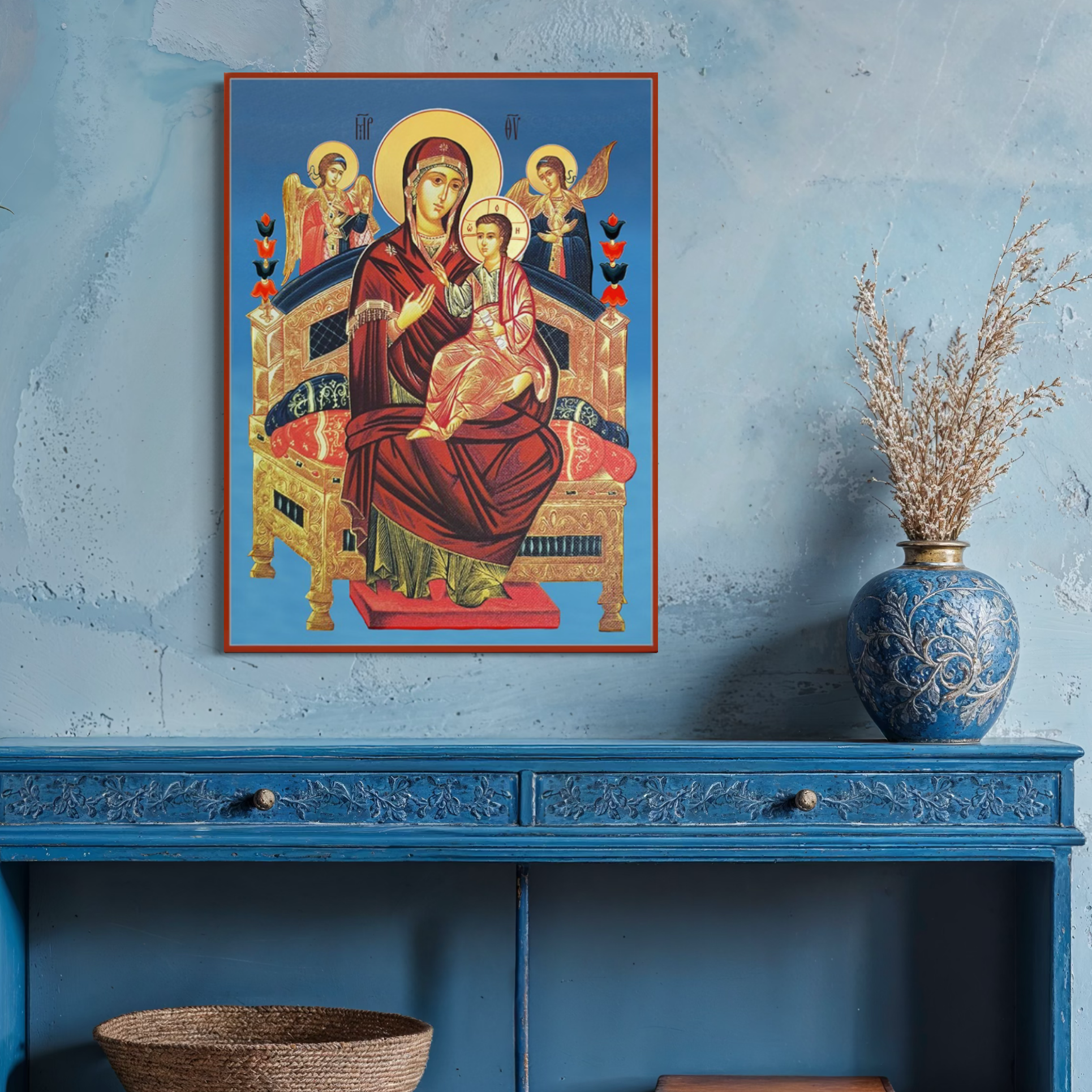Tablou Canvas Premium, LuxCanva® H1079, Maica Domnului Pantanassa, Icoana, Imparateasa, Tron, Omenire, Vindecare, Speranta, Smerenie, Mangaiere, Ortodoxie, Living, Dormitor