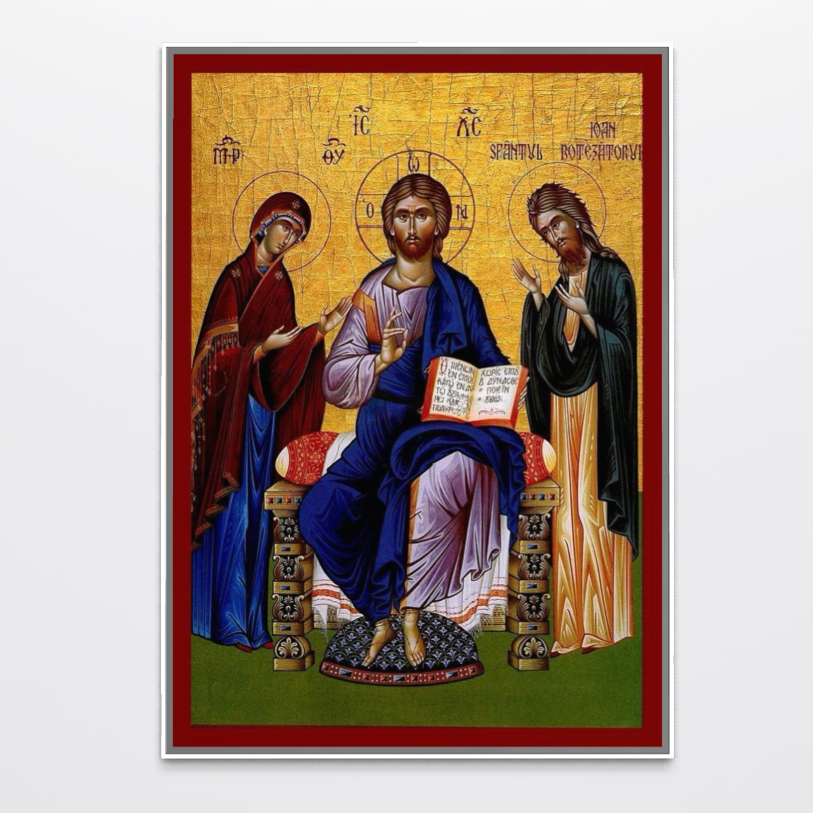 Tablou Canvas Premium, LuxCanva® H1087, Icoana religioasa Hristos Imparatul, Icoana, Ioan, Botezatorul, Maica, Domnului, Hristos, Tron, Mantuitor, Aparatoare, Living, Dormitor, Silver