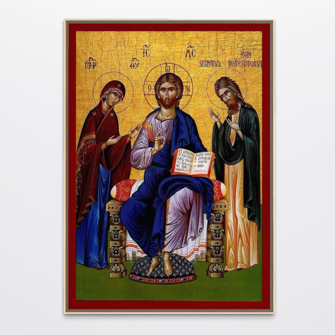 Tablou Canvas Premium, LuxCanva® H1087, Icoana religioasa Hristos Imparatul, Icoana, Ioan, Botezatorul, Maica, Domnului, Hristos, Tron, Mantuitor, Aparatoare, Living, Dormitor, Silver