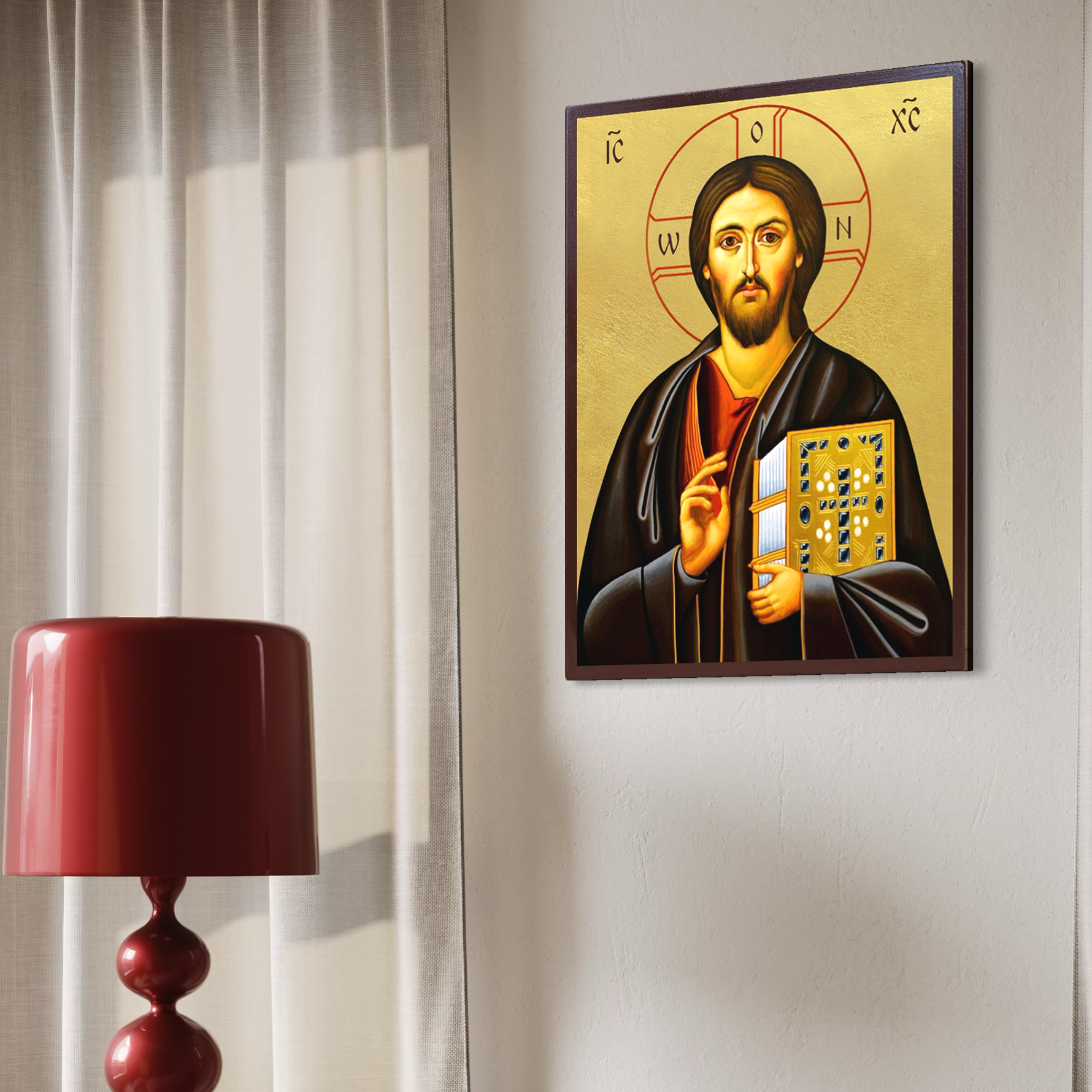 Tablou Canvas Premium, LuxCanva® H1088, Icoana Iisus Hristos Pantocrator, Icoana, Fiu, Maica, Dumnezeu, Creatie, Izbavitor, Mantuitor, Pacate, Living, Dormitor