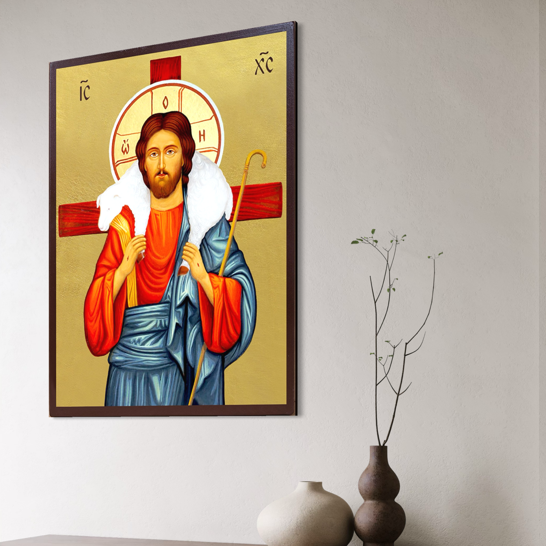 Tablou Canvas Premium, LuxCanva® H1089, Icoana Bunului Pastor, Icoana, Mantuitor, Miel, Oaie, Ratacire, Salvator, Iubire, Divin, Izbavitor, Pacate, Living, Dormitor