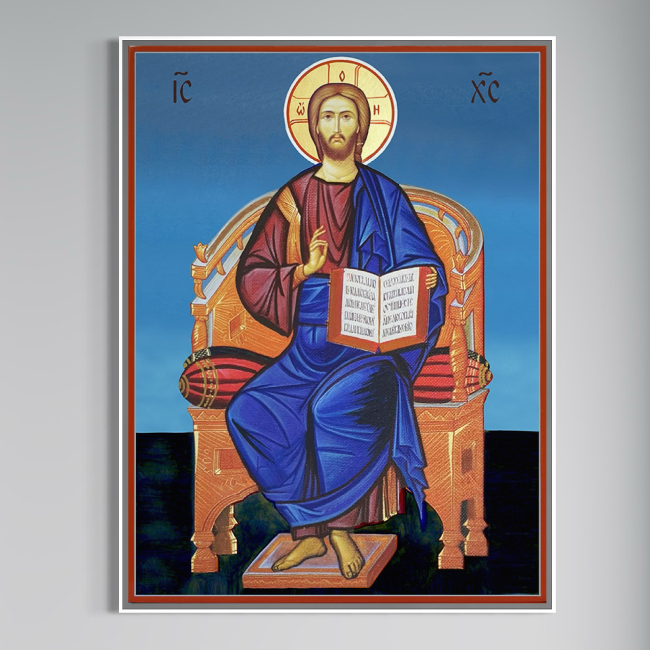 Tablou Canvas Premium, LuxCanva® H1090, Icoana Iisus Hristos Pantocrator pe Tron,  Icoana, Mantuitor, Imparat, Invatator, Slava, Evanghelie, Divin, Izbavitor, Pacate, Living, Dormitor