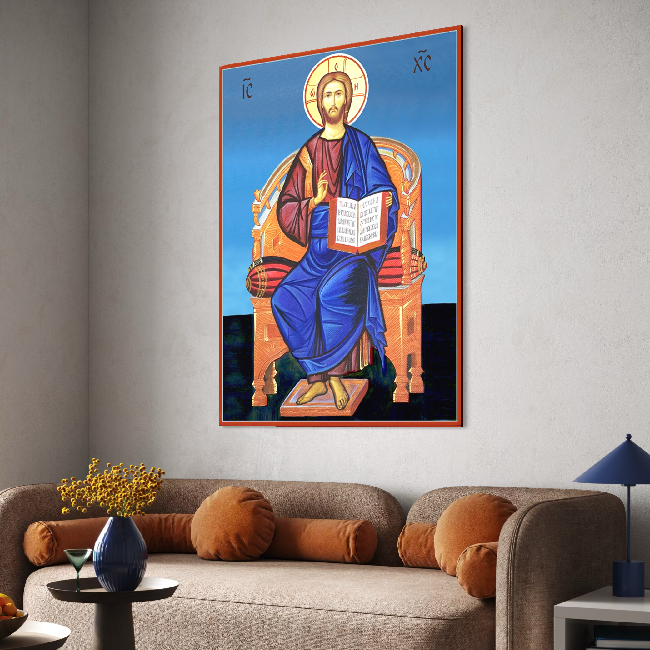 Tablou Canvas Premium, LuxCanva® H1090, Icoana Iisus Hristos Pantocrator pe Tron,  Icoana, Mantuitor, Imparat, Invatator, Slava, Evanghelie, Divin, Izbavitor, Pacate, Living, Dormitor