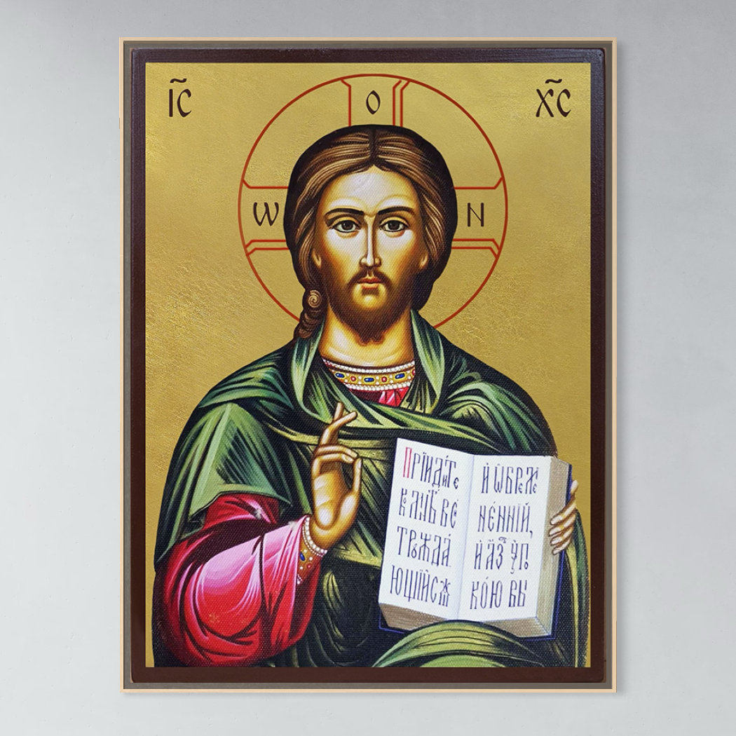 Tablou Canvas Premium, LuxCanva® H1092, Iisus Hristos cu Evanghelia,  Icoana, Mantuitor, Imparat, Altar, Evanghelie, Invatator, Izbavitor, Rugaciune, Living, Dormitor