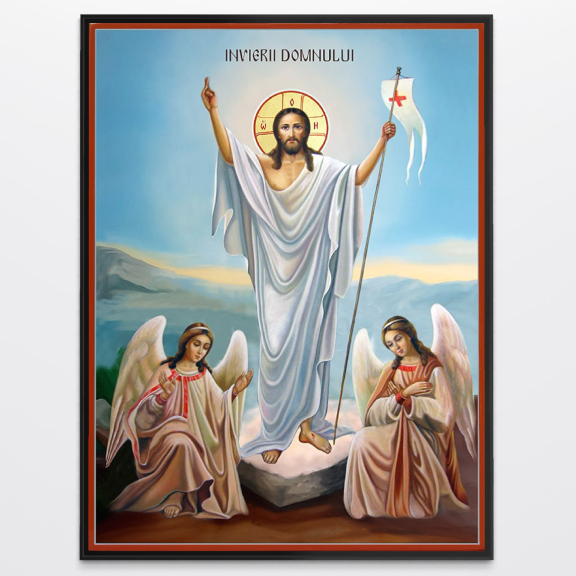 Tablou Canvas Premium, LuxCanva® H1093, Hristos Cel Inviat, Icoana, Mantuitor, Lumina, Biruinta, Inviat, Sarbatoare, Ortodoxie, Viata, Vesnicie, Living, Dormitor