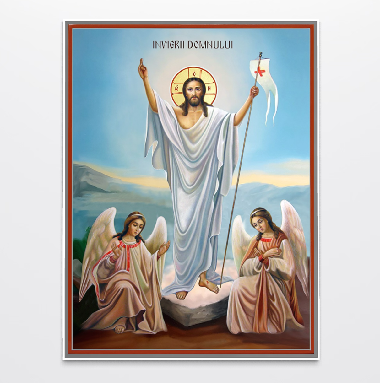 Tablou Canvas Premium, LuxCanva® H1093, Hristos Cel Inviat, Icoana, Mantuitor, Lumina, Biruinta, Inviat, Sarbatoare, Ortodoxie, Viata, Vesnicie, Living, Dormitor