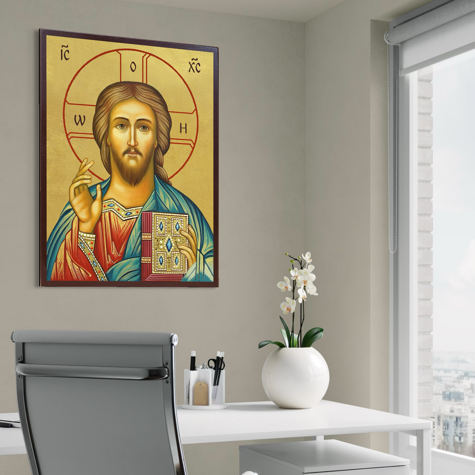 Tablou Canvas Premium, LuxCanva® H1094,  Hristos, Chipul Mantuirii, Icoana, Mantuitor, Har, Divin, Binecuvantare, Casa, Ortodoxie, Fiu, Biserica, Living, Dormitor