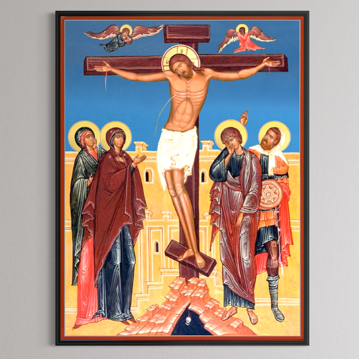 Tablou Canvas Premium, LuxCanva® H1095, Jertfa Iubirii Divine, Icoana, Mantuitor, Rastignire, Cruce, Sacrificiu, Golgota, Lacrimi, Fiu, Durere, Sange, Living, Dormitor