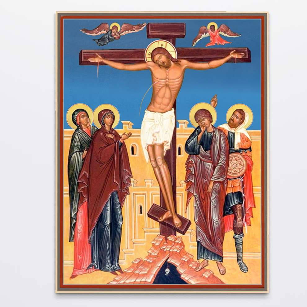 Tablou Canvas Premium, LuxCanva® H1095, Jertfa Iubirii Divine, Icoana, Mantuitor, Rastignire, Cruce, Sacrificiu, Golgota, Lacrimi, Fiu, Durere, Sange, Living, Dormitor