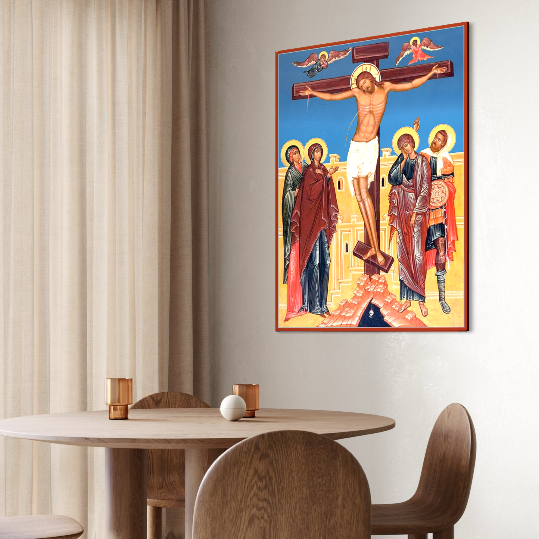 Tablou Canvas Premium, LuxCanva® H1095, Jertfa Iubirii Divine, Icoana, Mantuitor, Rastignire, Cruce, Sacrificiu, Golgota, Lacrimi, Fiu, Durere, Sange, Living, Dormitor