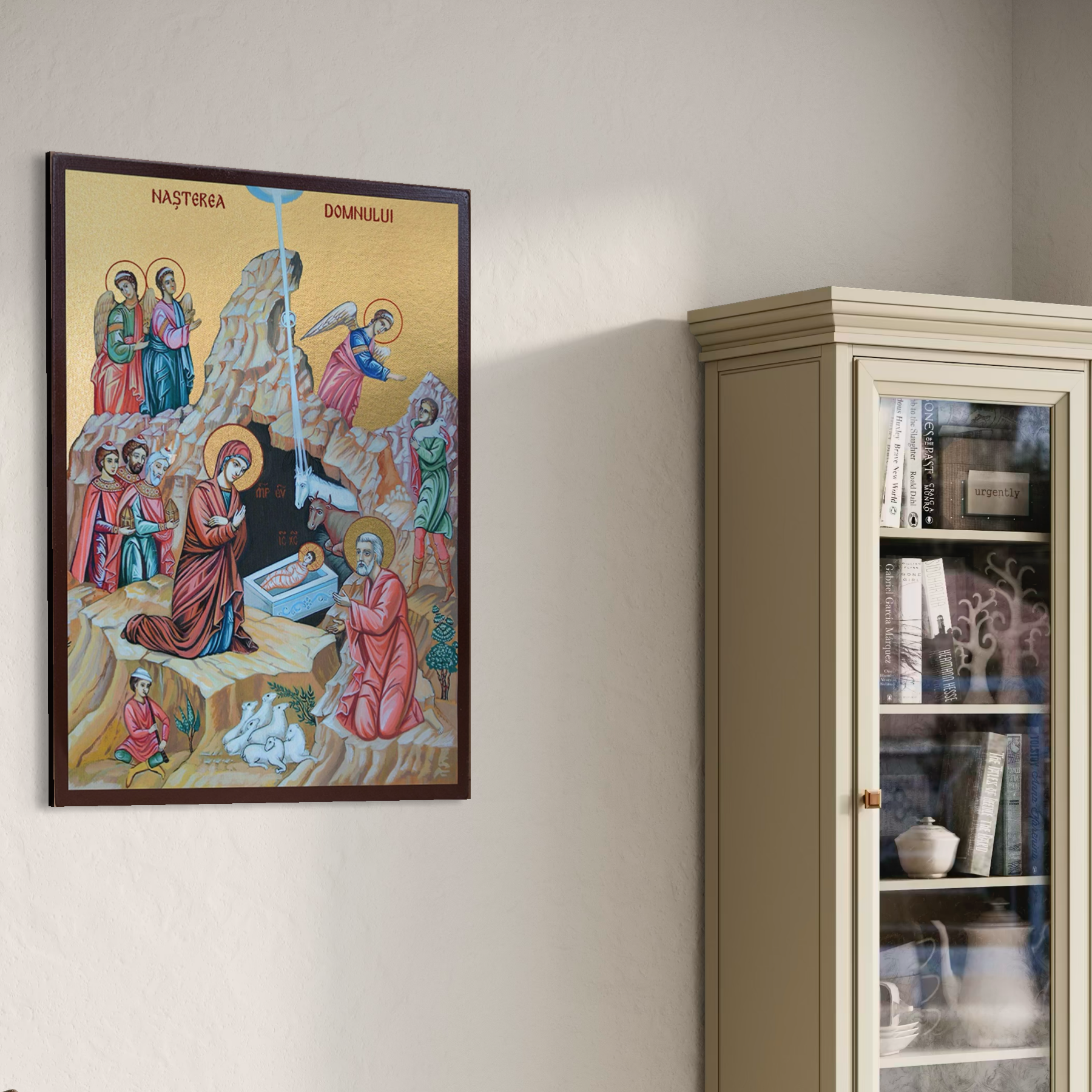 Tablou Canvas Premium, LuxCanva® H1098, Nasterea lui Iisus Hristos, Icoana, Mantuitor, Binecuvantare, Betleem, Dar, Divin, Omenire, Bucurie, Maria, Iosif, Living, Dormitor